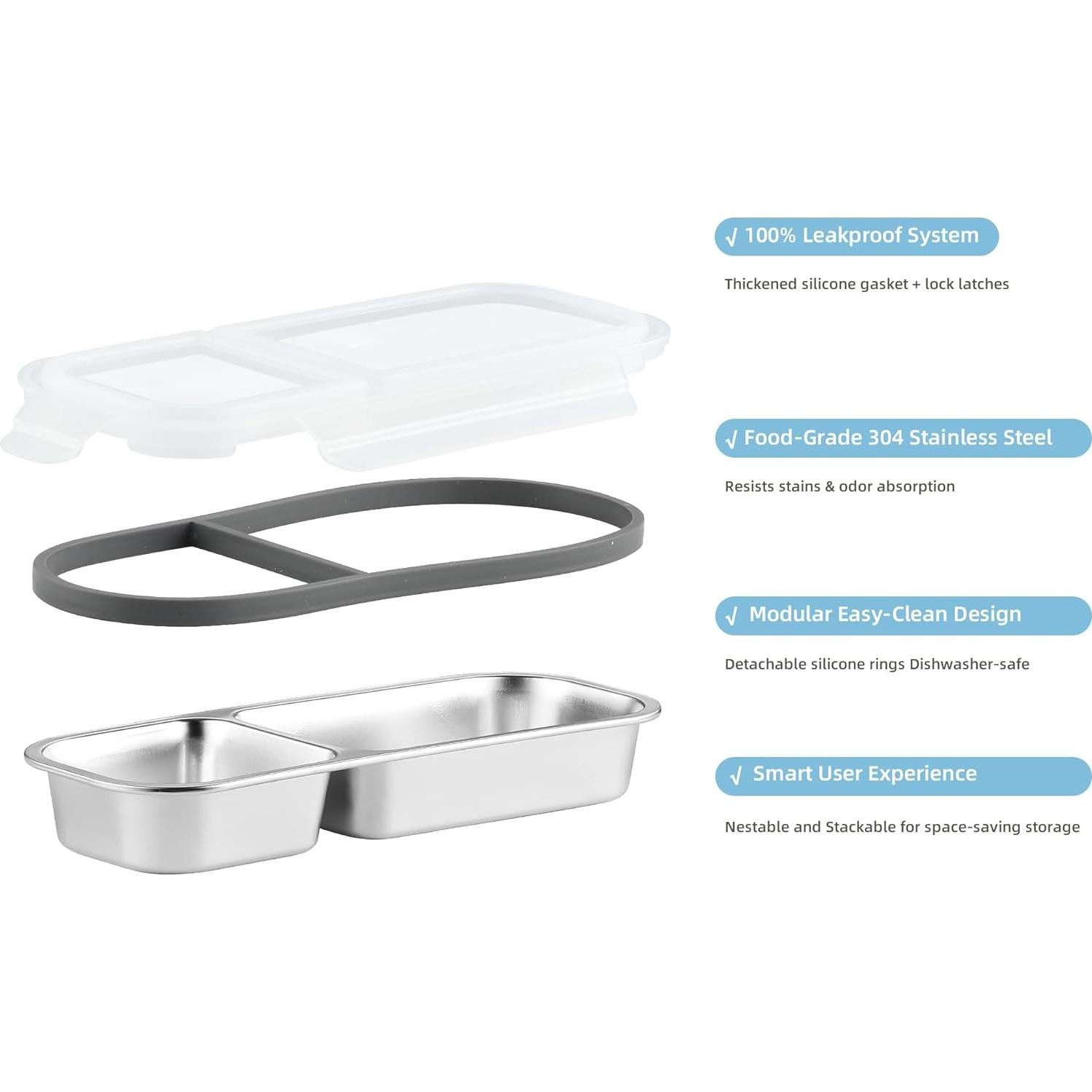 Contenedores de Aperitivos BEFOY Acero Inoxidable 4 Piezas 3 Compartimentos