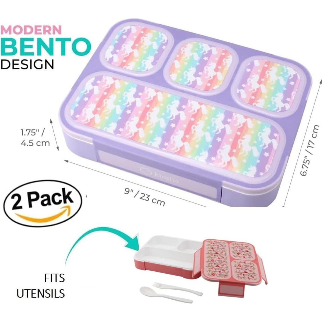 Caja Bento Kinsho 4 Compartimentos Unicornio y Flores Rosadas