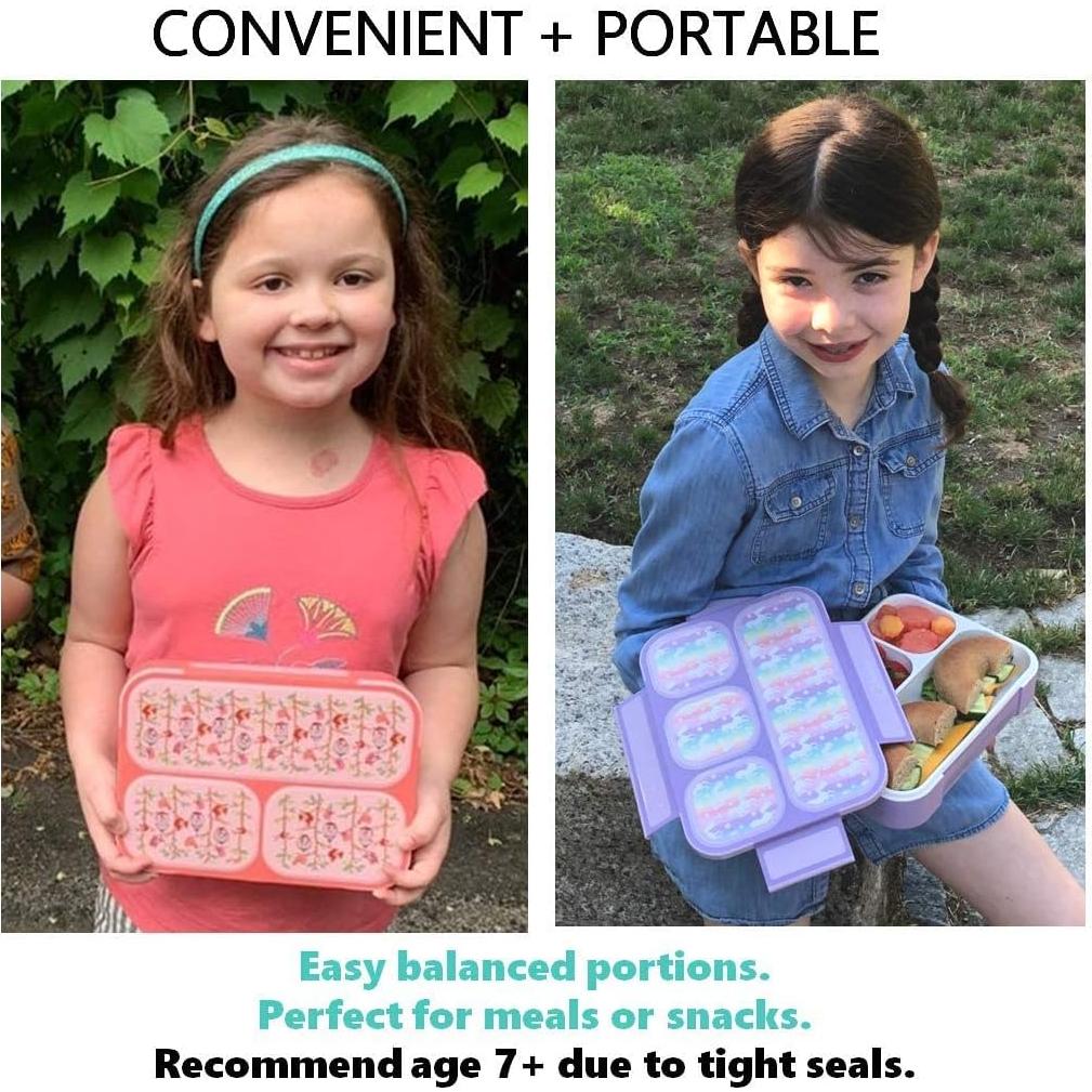 Caja Bento Kinsho 4 Compartimentos Unicornio y Flores Rosadas