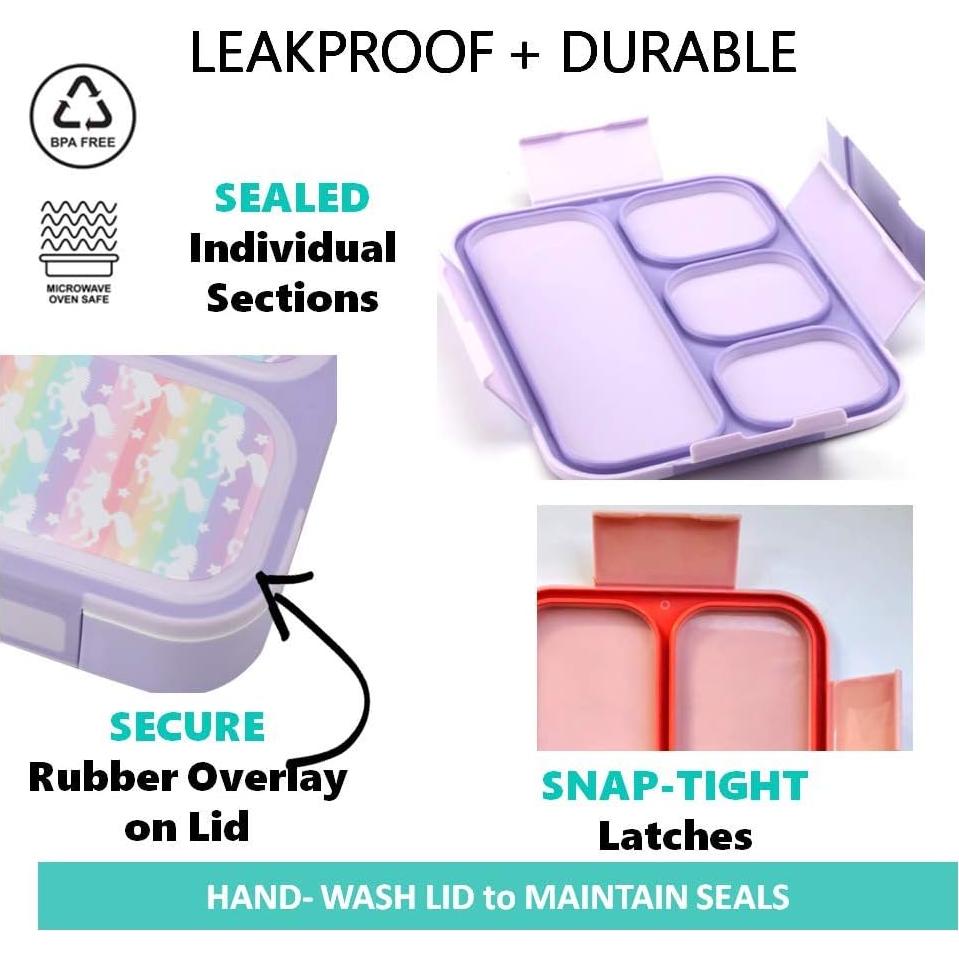 Caja Bento Kinsho 4 Compartimentos Unicornio y Flores Rosadas