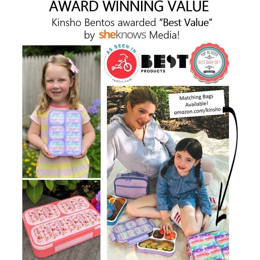 Caja Bento Kinsho 4 Compartimentos Unicornio y Flores Rosadas