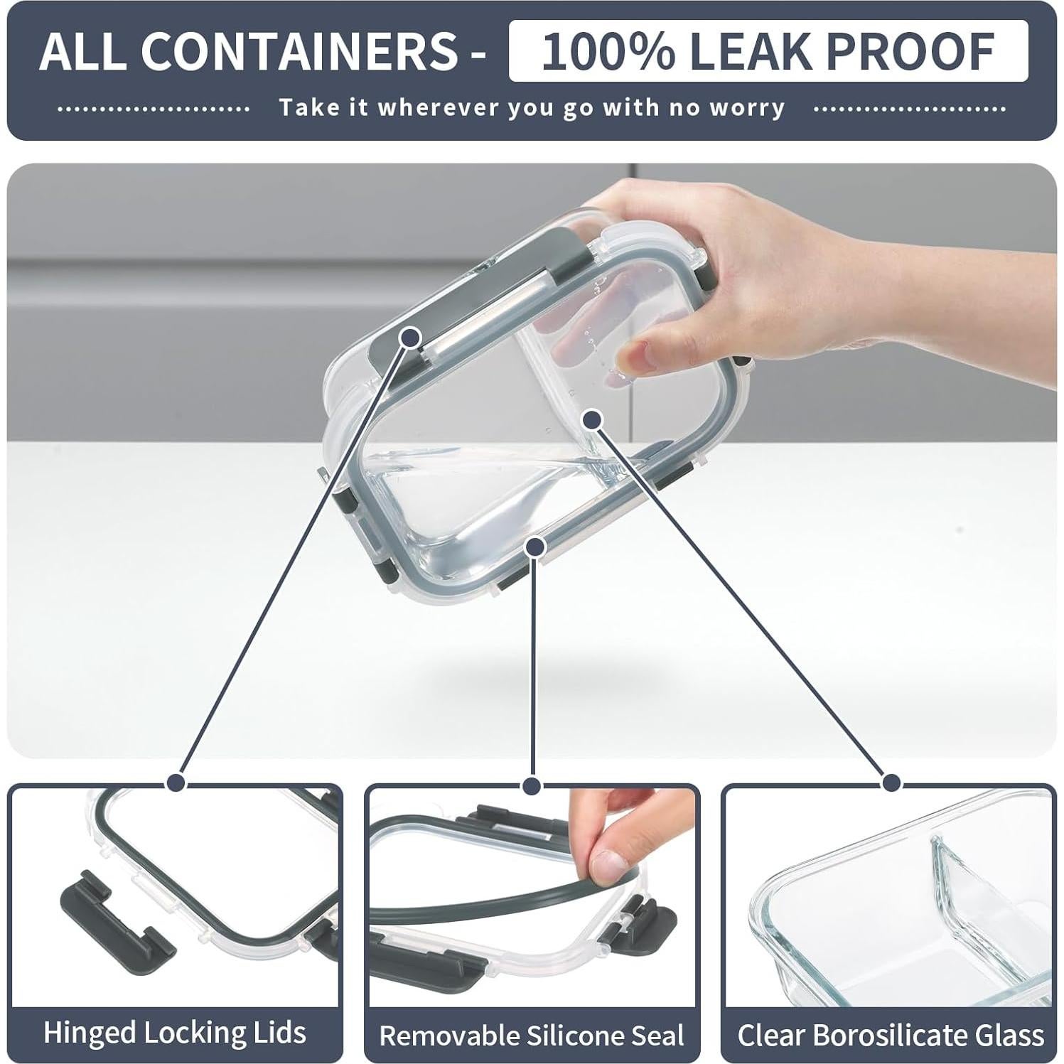 Set de 6 Contenedores de Vidrio GULFLIN 2 y 3 Compartimentos