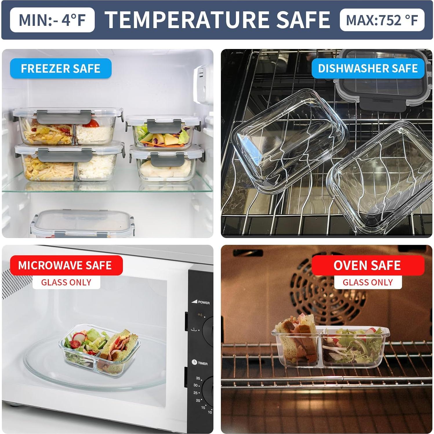 Set de 6 Contenedores de Vidrio GULFLIN 2 y 3 Compartimentos