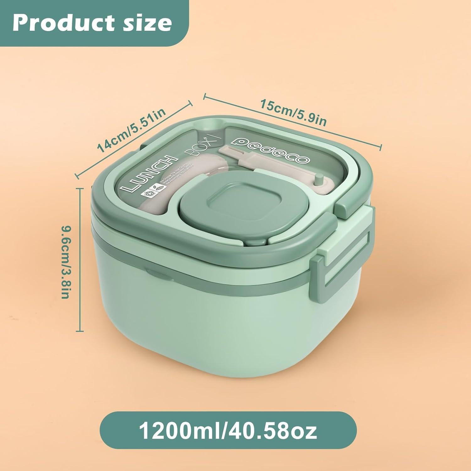 Caja Bento PEDECO Verde 1200ml a Prueba de Fugas para Almuerzo