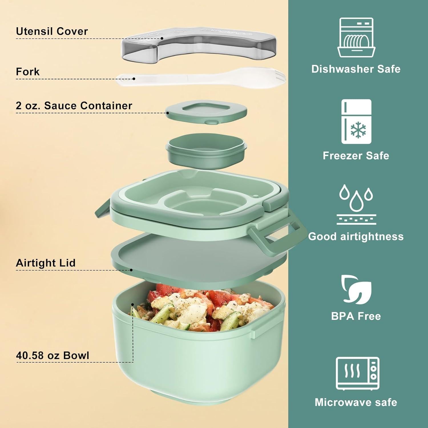 Caja Bento PEDECO Verde 1200ml a Prueba de Fugas para Almuerzo