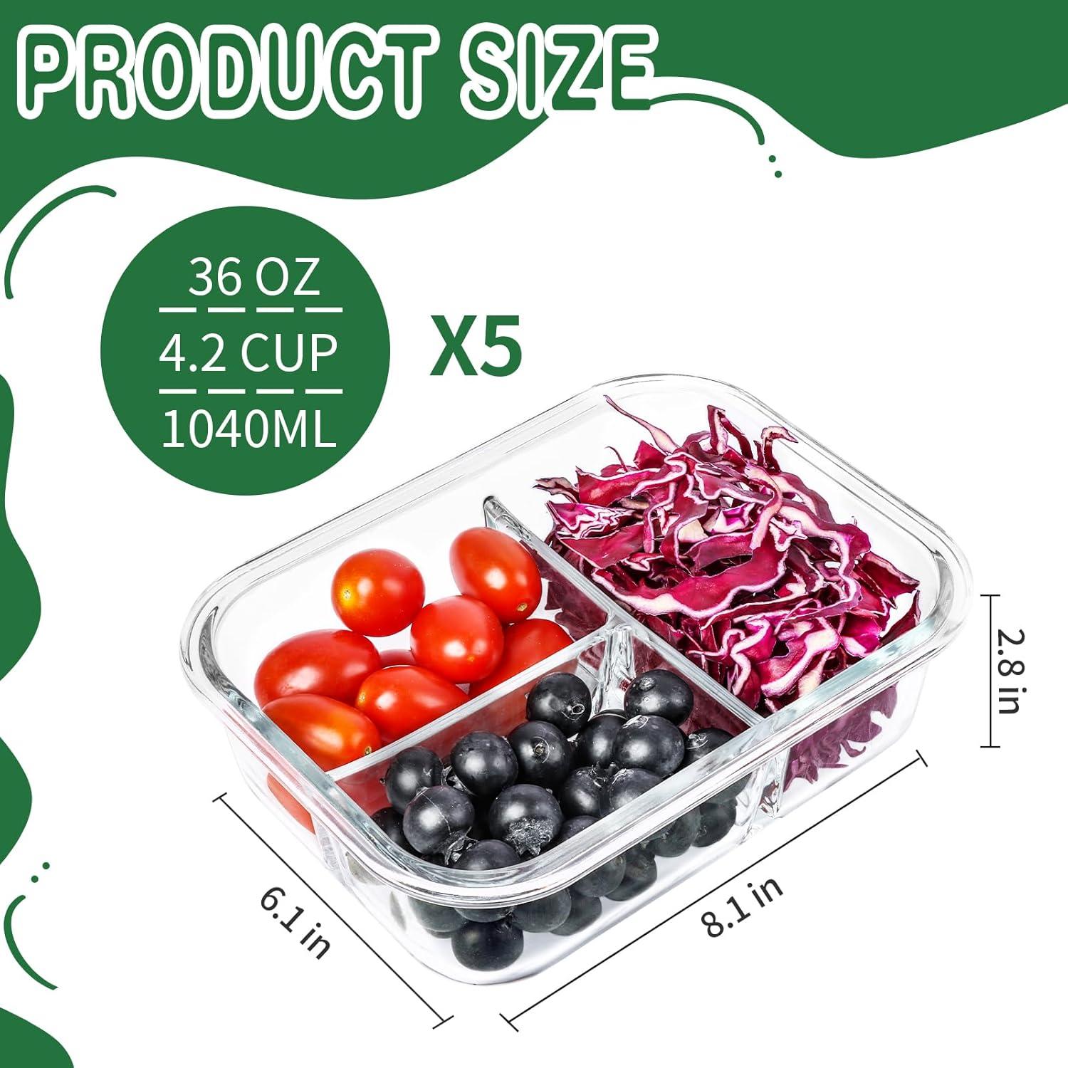 Juego de 5 Contenedores de Almacenamiento de Vidrio Skroam 1040ml