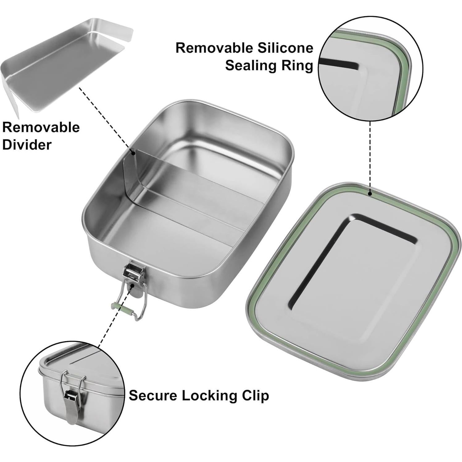 Caja de Almuerzo de Acero Inoxidable Arora 1100ml con Divisor
