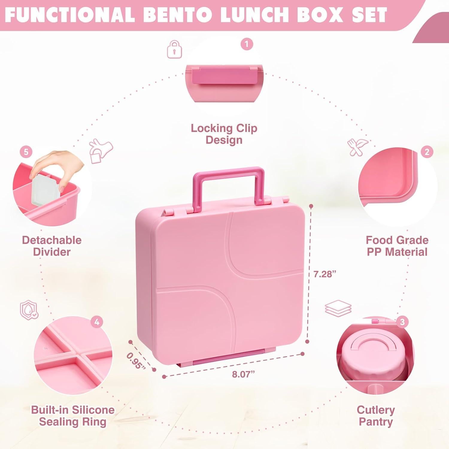 Caja de Almuerzo Bento JSLOVE Rosa 2.14L a Prueba de Fugas