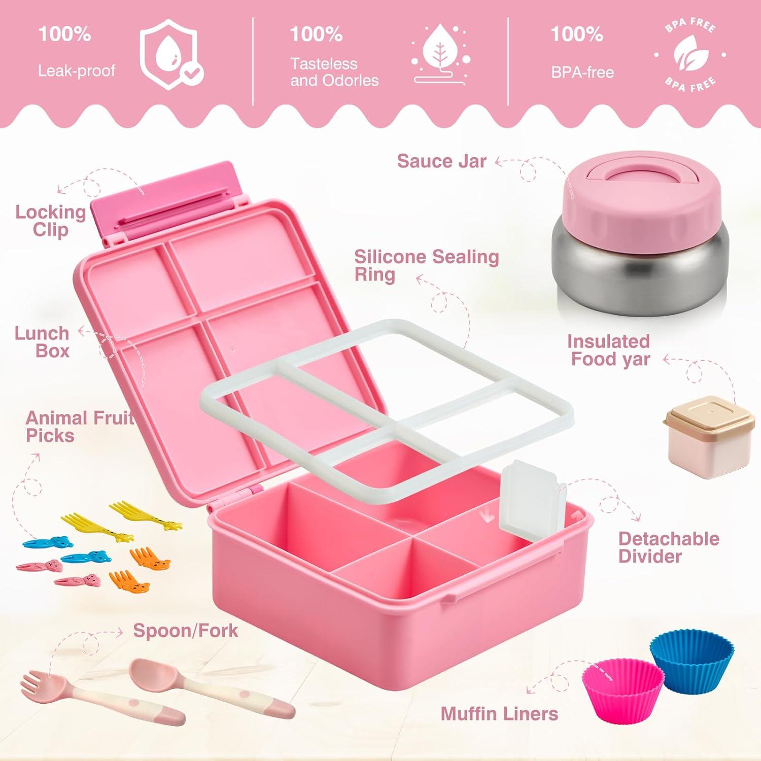 Caja de Almuerzo Bento JSLOVE Rosa 2.14L a Prueba de Fugas