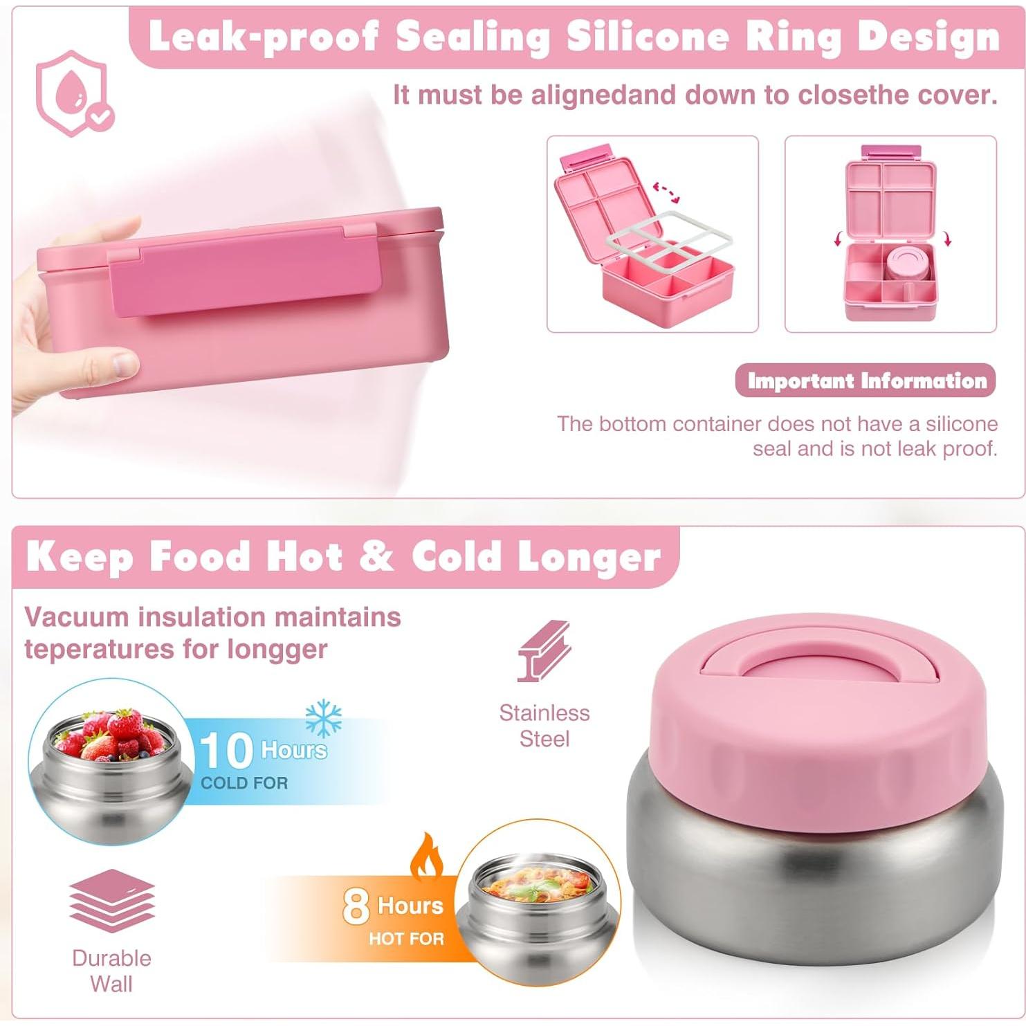 Caja de Almuerzo Bento JSLOVE Rosa 2.14L a Prueba de Fugas