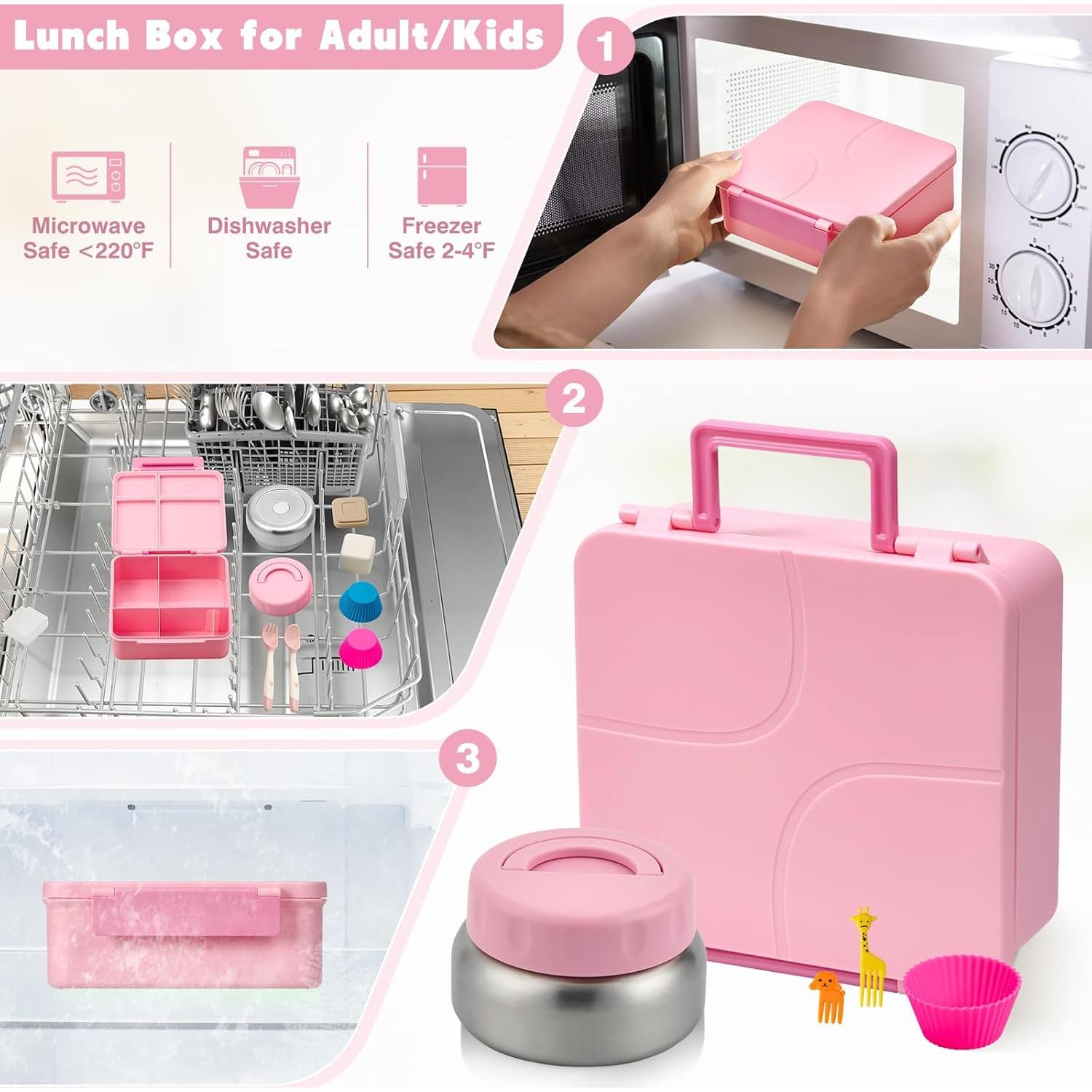 Caja de Almuerzo Bento JSLOVE Rosa 2.14L a Prueba de Fugas