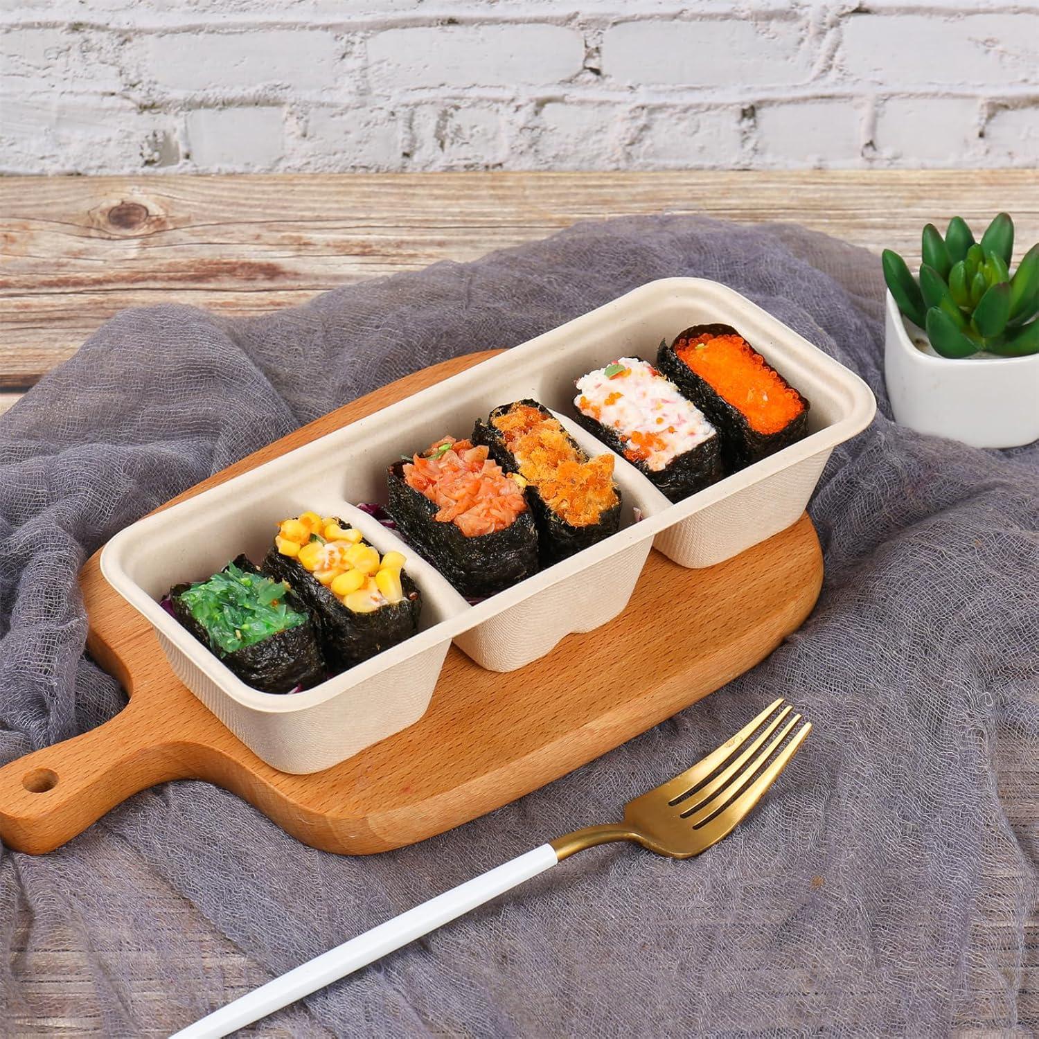 Tazones desechables 16oz 3 compartimentos fibra caña 25 unidades