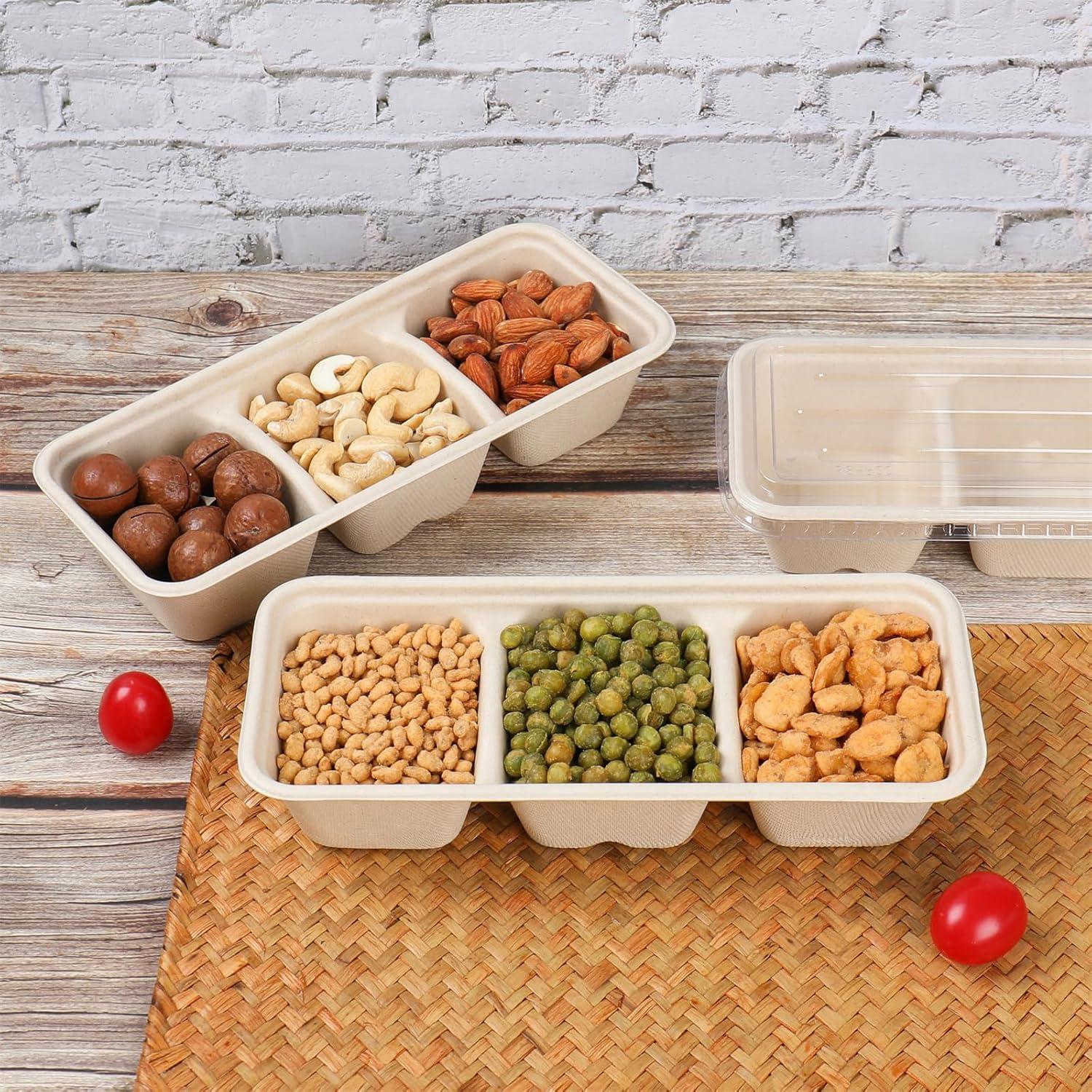 Tazones desechables 16oz 3 compartimentos fibra caña 25 unidades