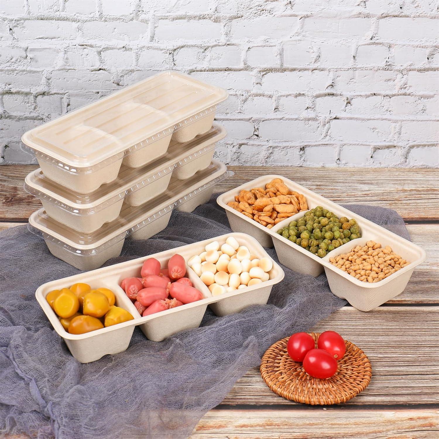 Tazones desechables 16oz 3 compartimentos fibra caña 25 unidades