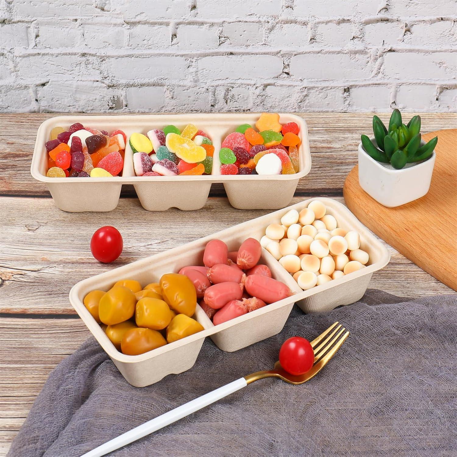 Tazones desechables 16oz 3 compartimentos fibra caña 25 unidades