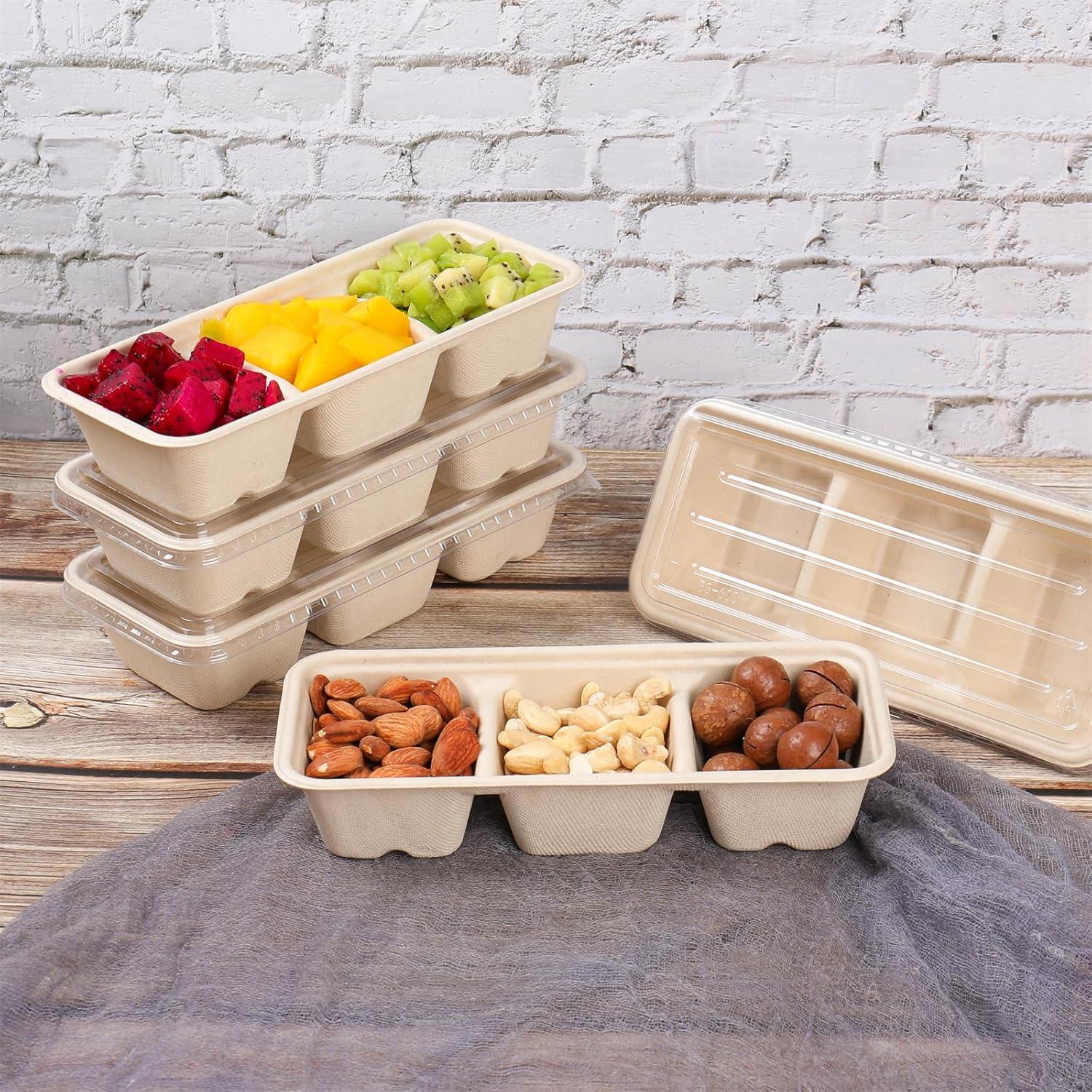 Tazones desechables 16oz 3 compartimentos fibra caña 25 unidades