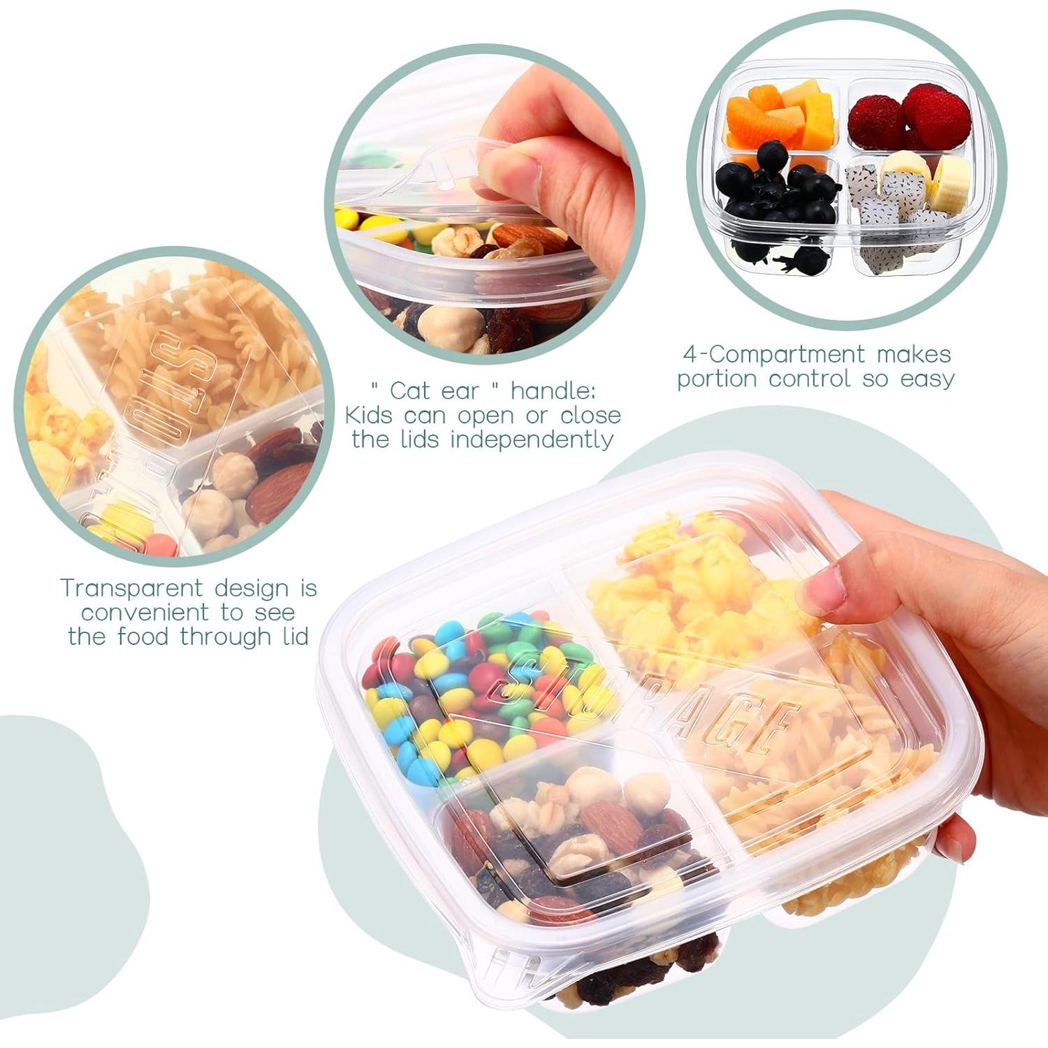 Cajas Bento Dandat 50 Pcs 4 Compartimentos Reutilizables