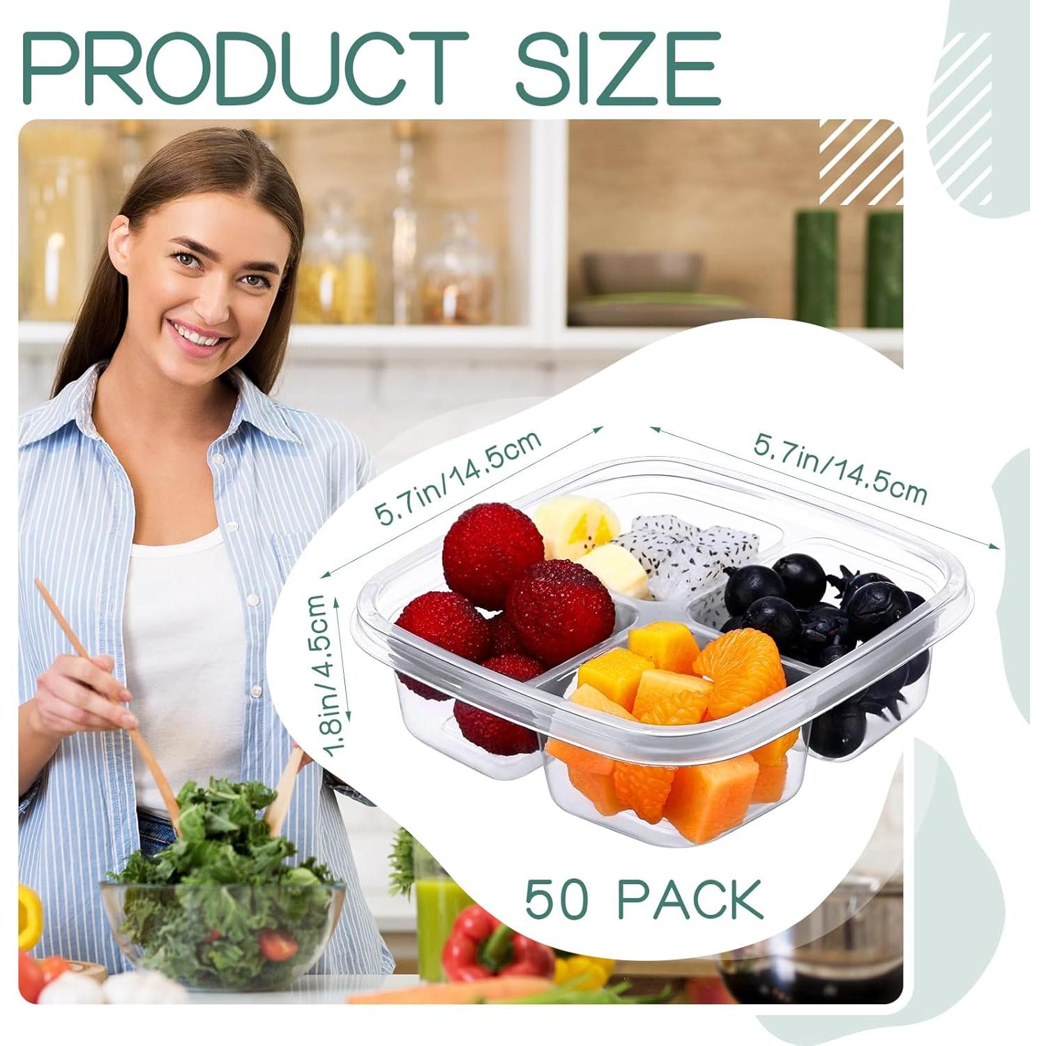 Cajas Bento Dandat 50 Pcs 4 Compartimentos Reutilizables