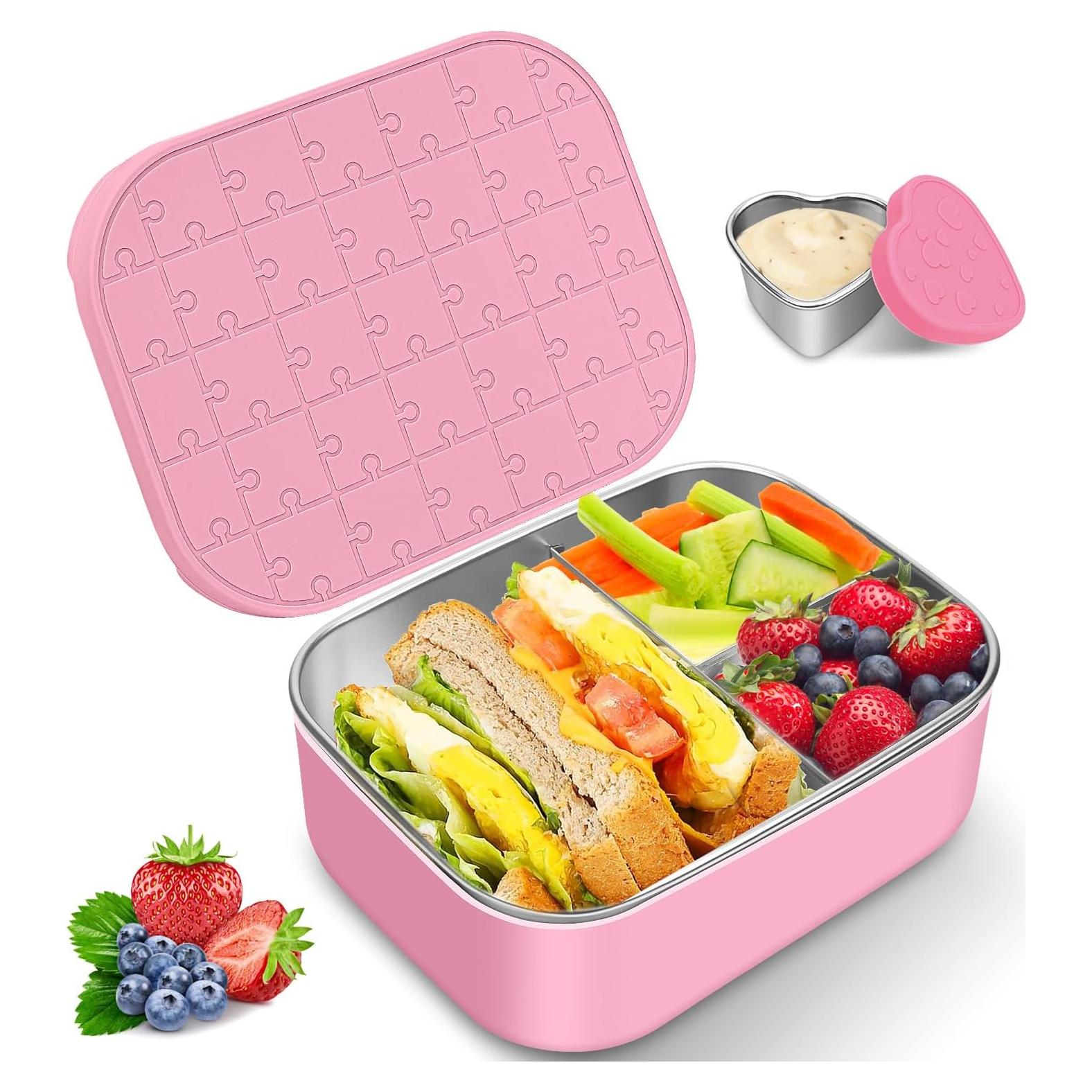 Caja de Almuerzo Bento Oyrlize Rosa Acero Inoxidable 3 Compartimentos