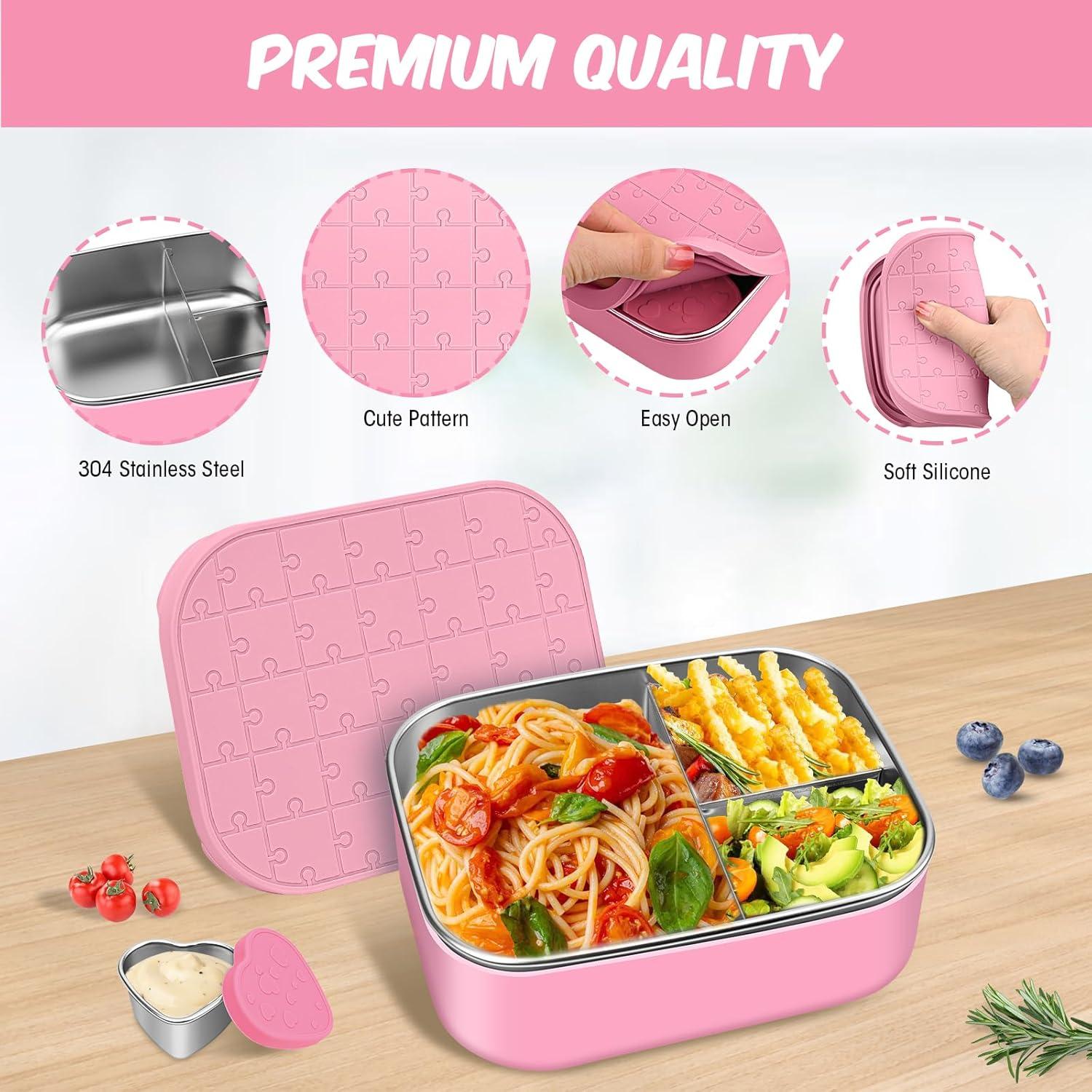 Caja de Almuerzo Bento Oyrlize Rosa Acero Inoxidable 3 Compartimentos