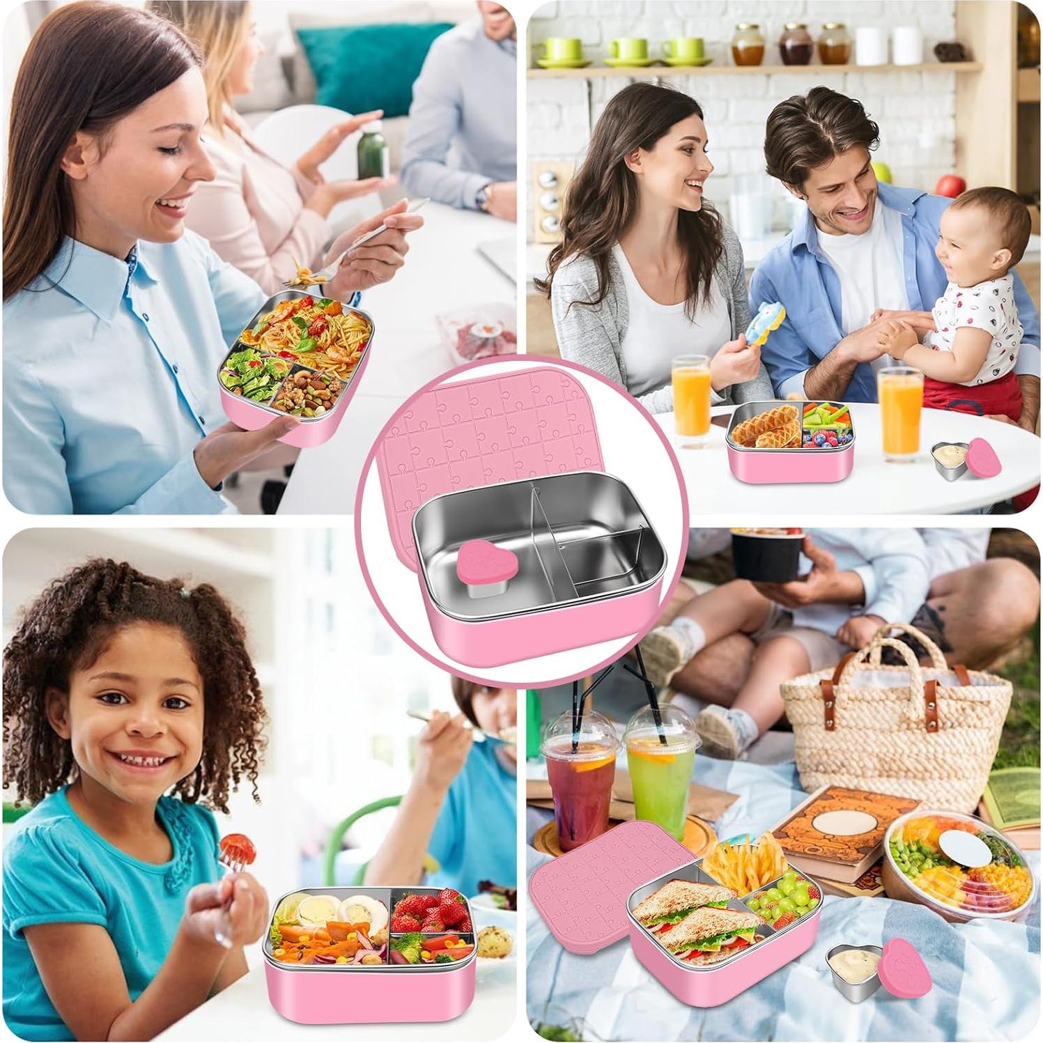 Caja de Almuerzo Bento Oyrlize Rosa Acero Inoxidable 3 Compartimentos
