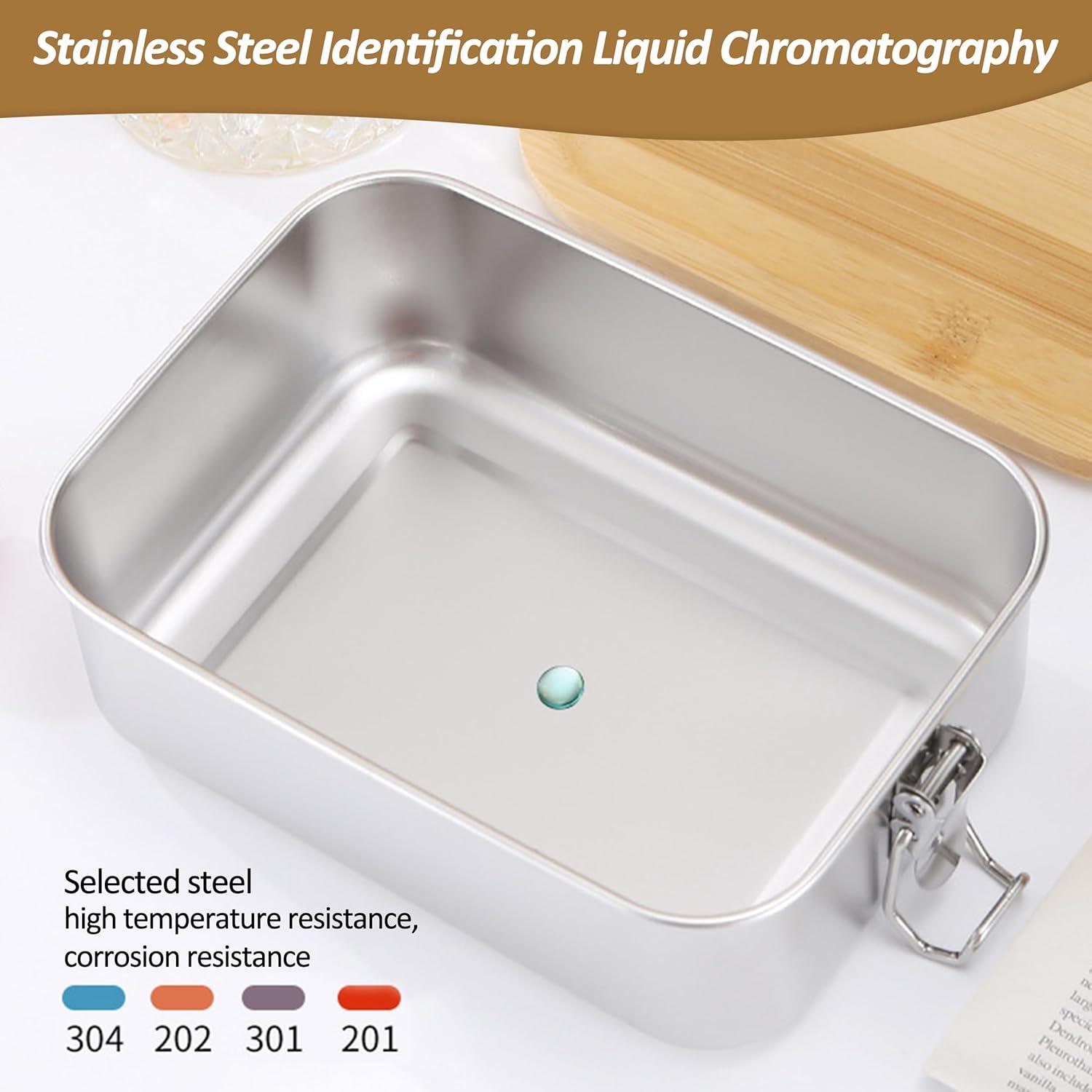 Caja Bento Acero Inoxidable 304 FATEM 850 ML con Tapa de Bambú