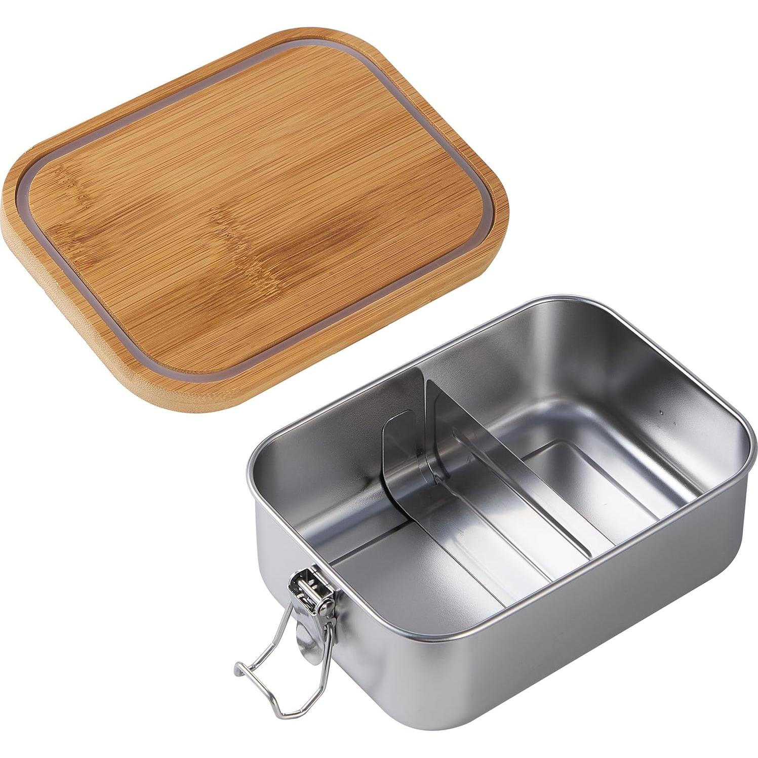 Caja Bento Acero Inoxidable 304 FATEM 850 ML con Tapa de Bambú