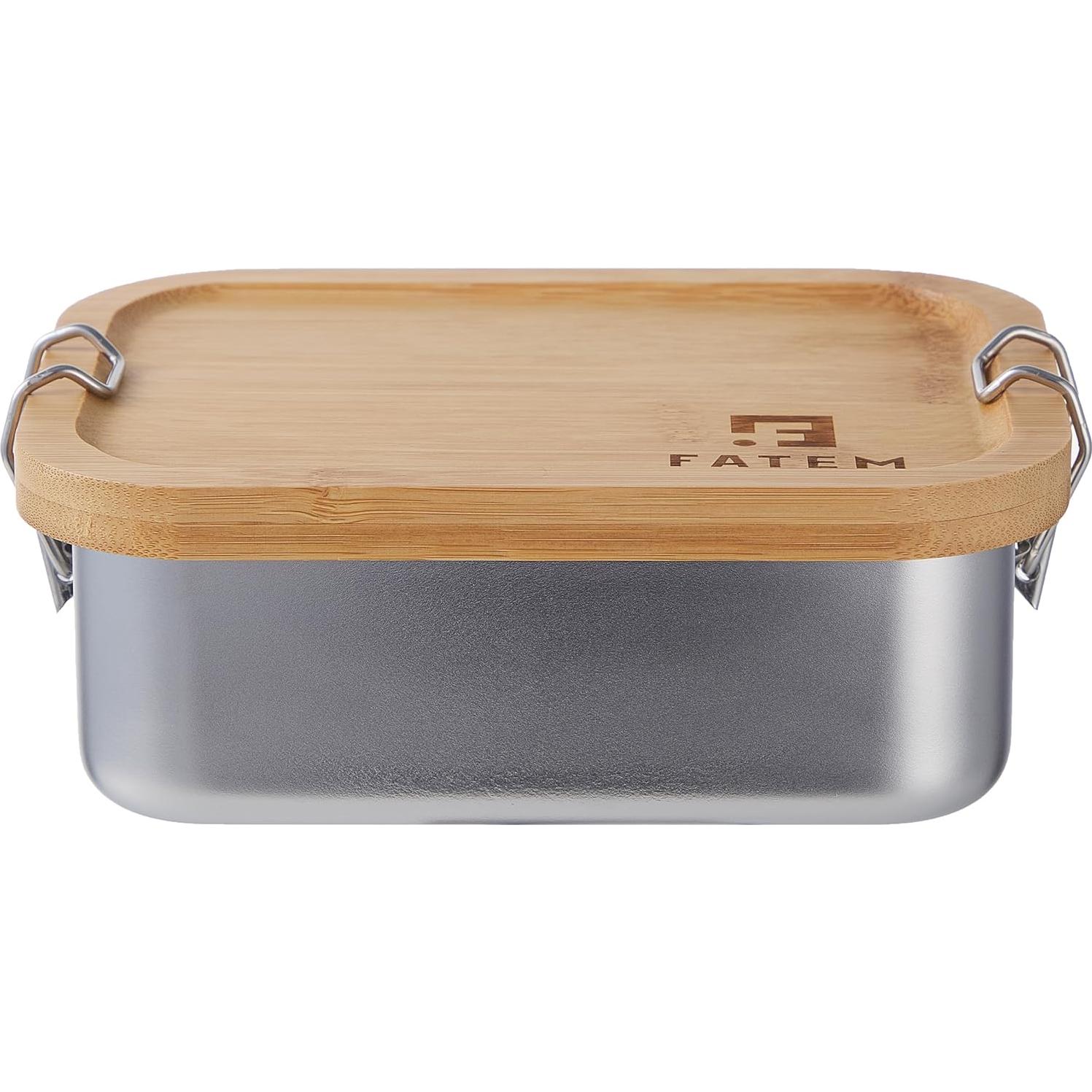 Caja Bento Acero Inoxidable 304 FATEM 850 ML con Tapa de Bambú
