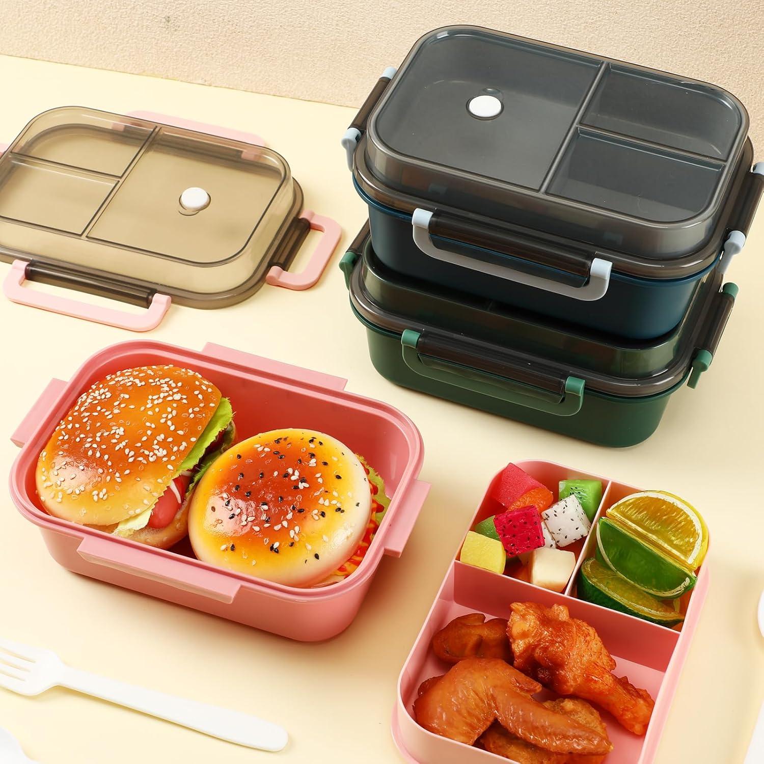 Hushee Caja Bento Plástica 3 Pack 1232 ml 2 Capas 3 Compartimentos