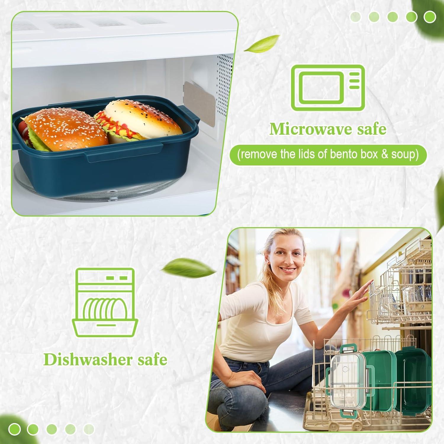 Hushee Caja Bento Plástica 3 Pack 1232 ml 2 Capas 3 Compartimentos