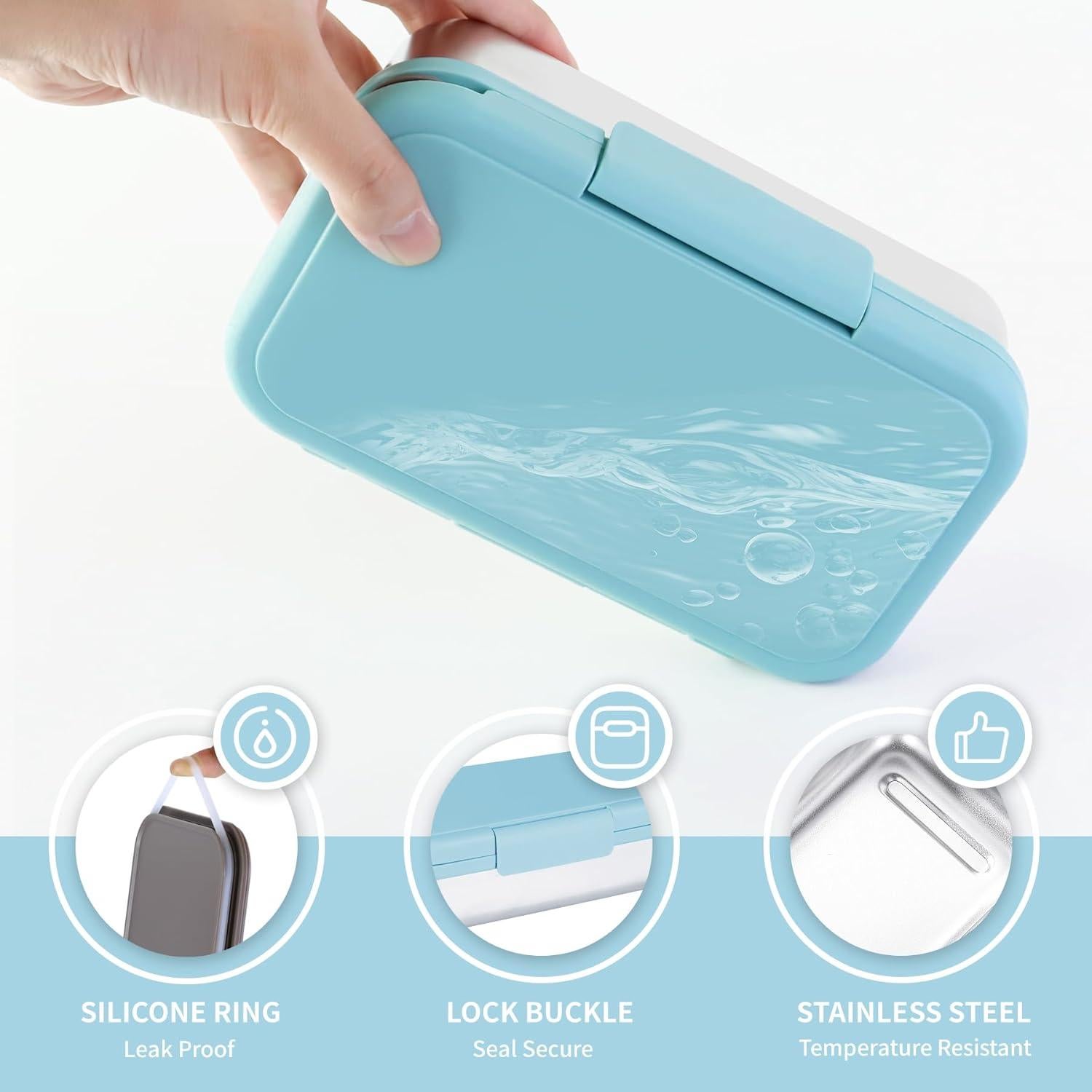 Caja Bento Acero Inoxidable Finorder Azul Cielo 33 oz con Divisor