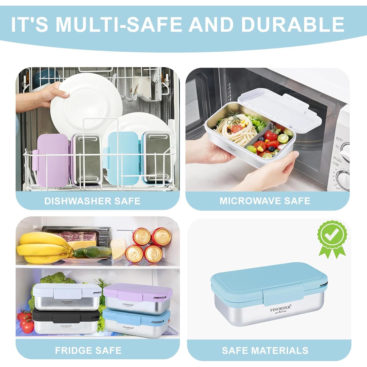 Caja Bento Acero Inoxidable Finorder Azul Cielo 33 oz con Divisor