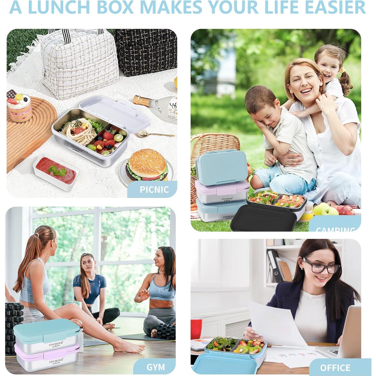 Caja Bento Acero Inoxidable Finorder Azul Cielo 33 oz con Divisor