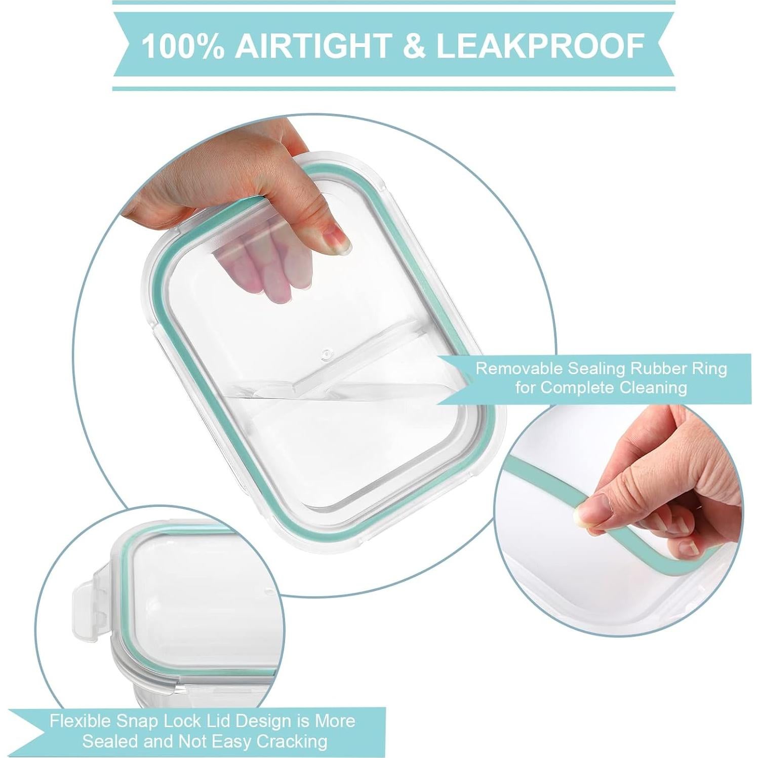 Bayco 10 Contenedores de Vidrio 630ml con Tapas a Prueba de Fugas