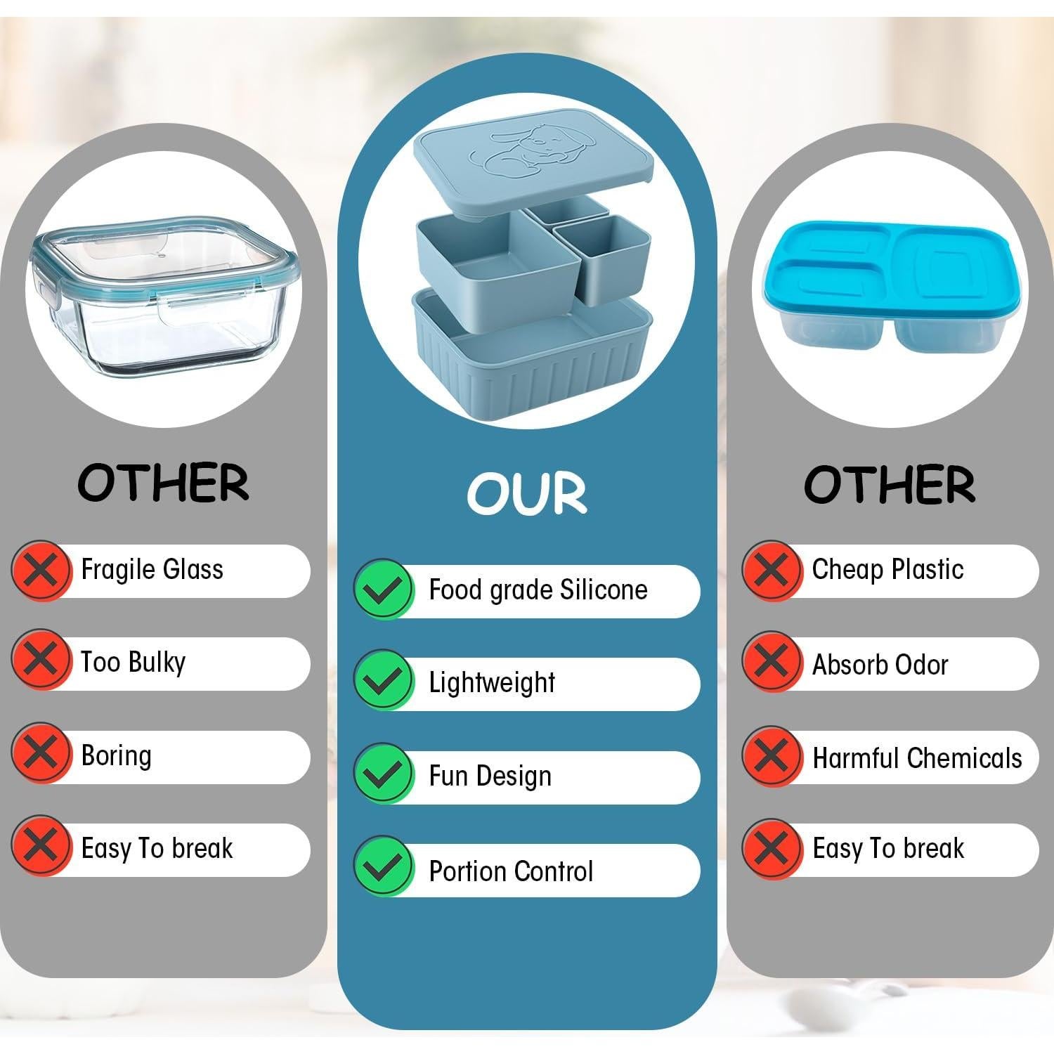 Caja de Almuerzo Bento Oyrlize Azul Silicona 3 Compartimentos