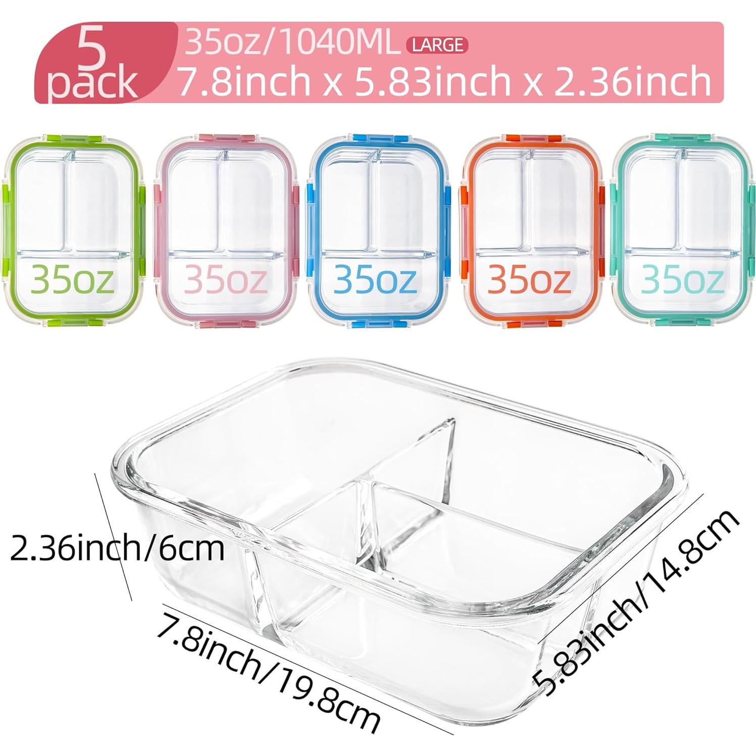 Contenedores de Almacenamiento de Comida de Vidrio 5 Piezas 973ml