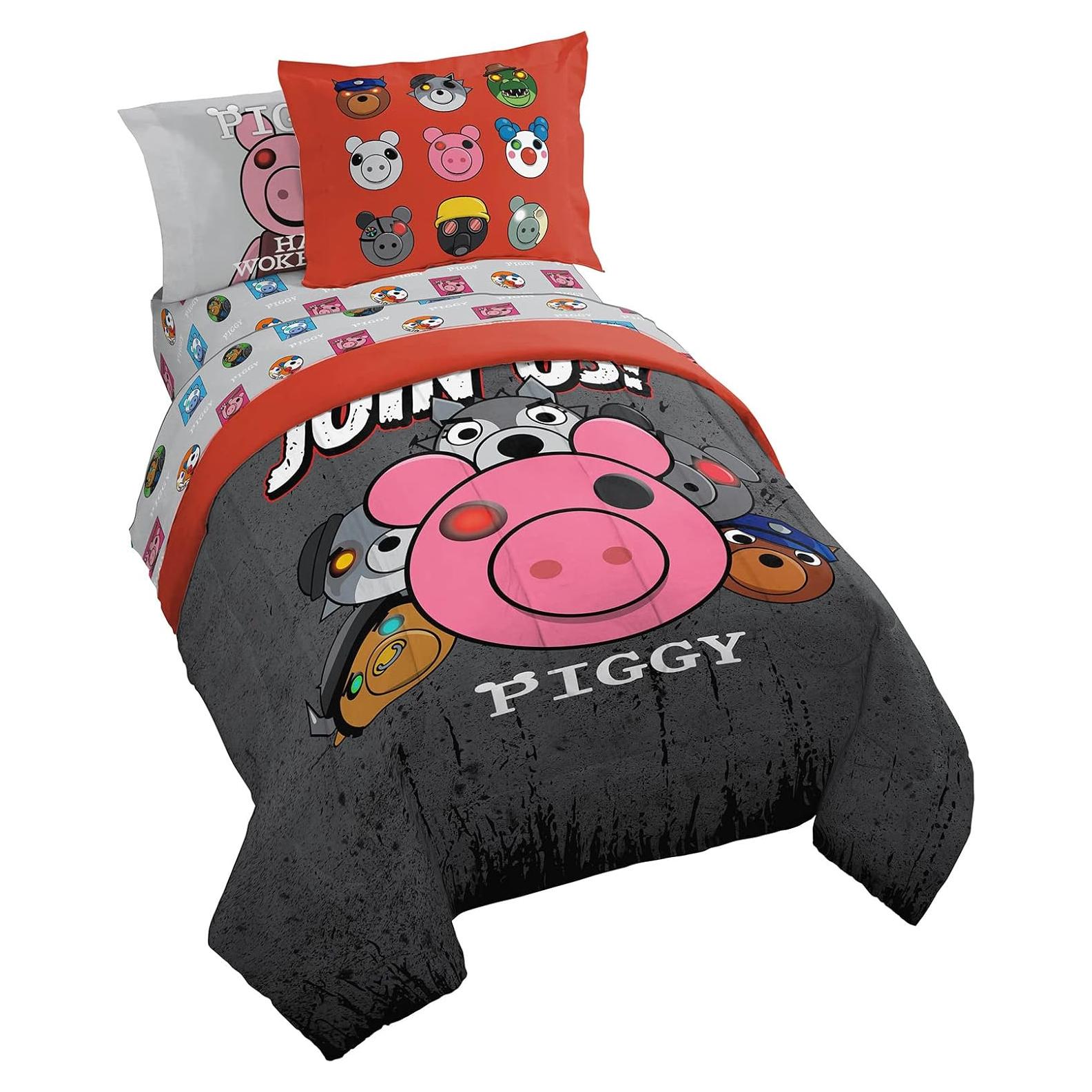 Juego de Cama Twin Jay Franco Piggy 5 Piezas - Edredón y Sábanas