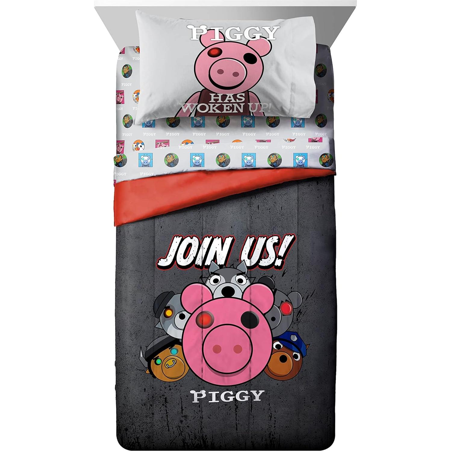 Juego de Cama Twin Jay Franco Piggy 5 Piezas - Edredón y Sábanas