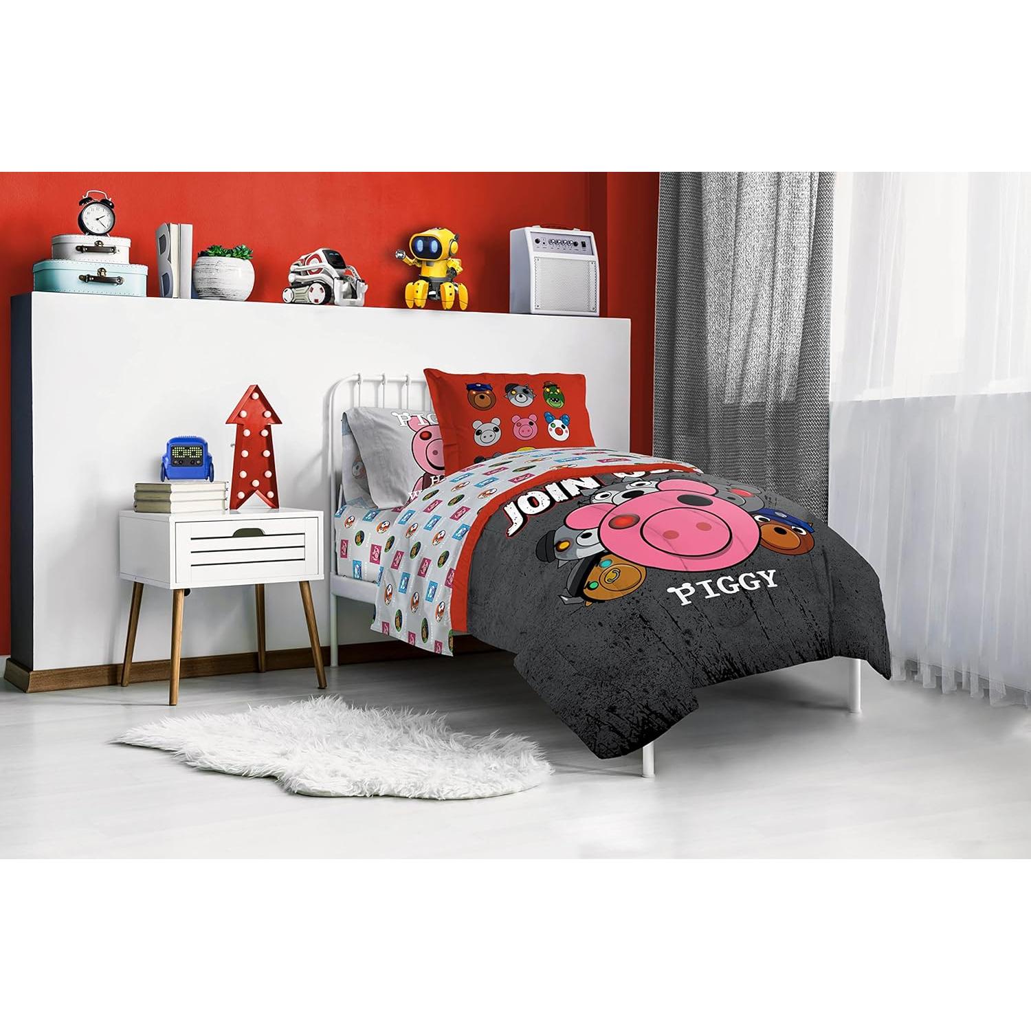 Juego de Cama Twin Jay Franco Piggy 5 Piezas - Edredón y Sábanas