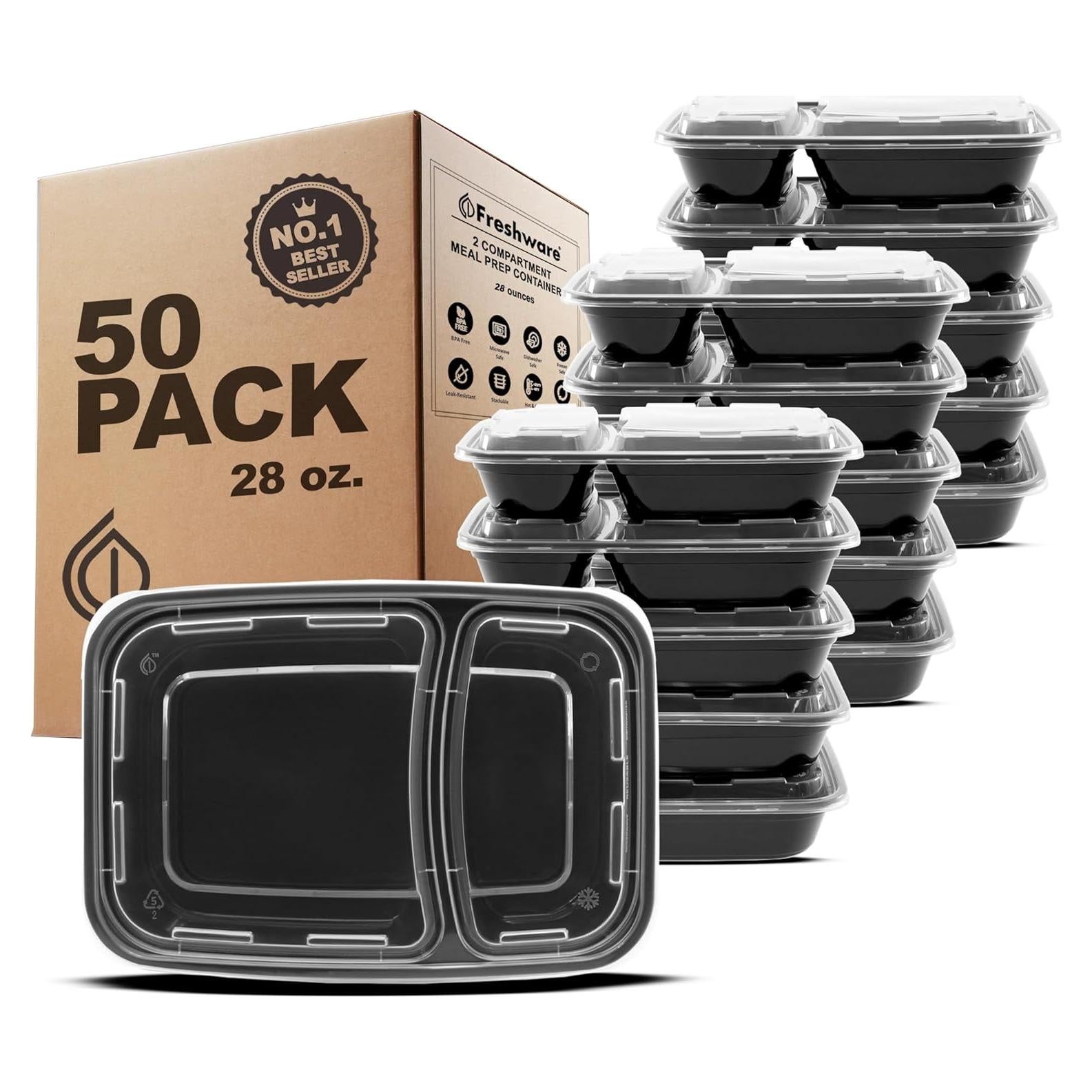 Contenedores de Preparación de Comidas Freshware 50 Piezas 28 oz