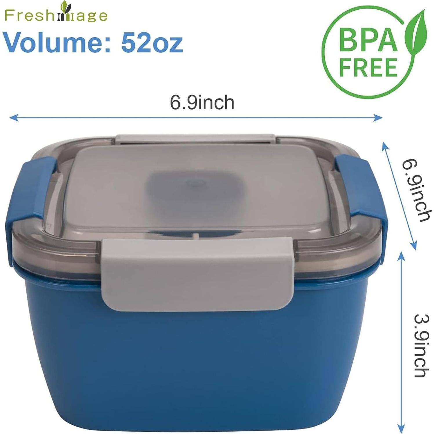 Contenedor de Ensalada Freshmage 1.5 L con 3 Compartimentos Azul
