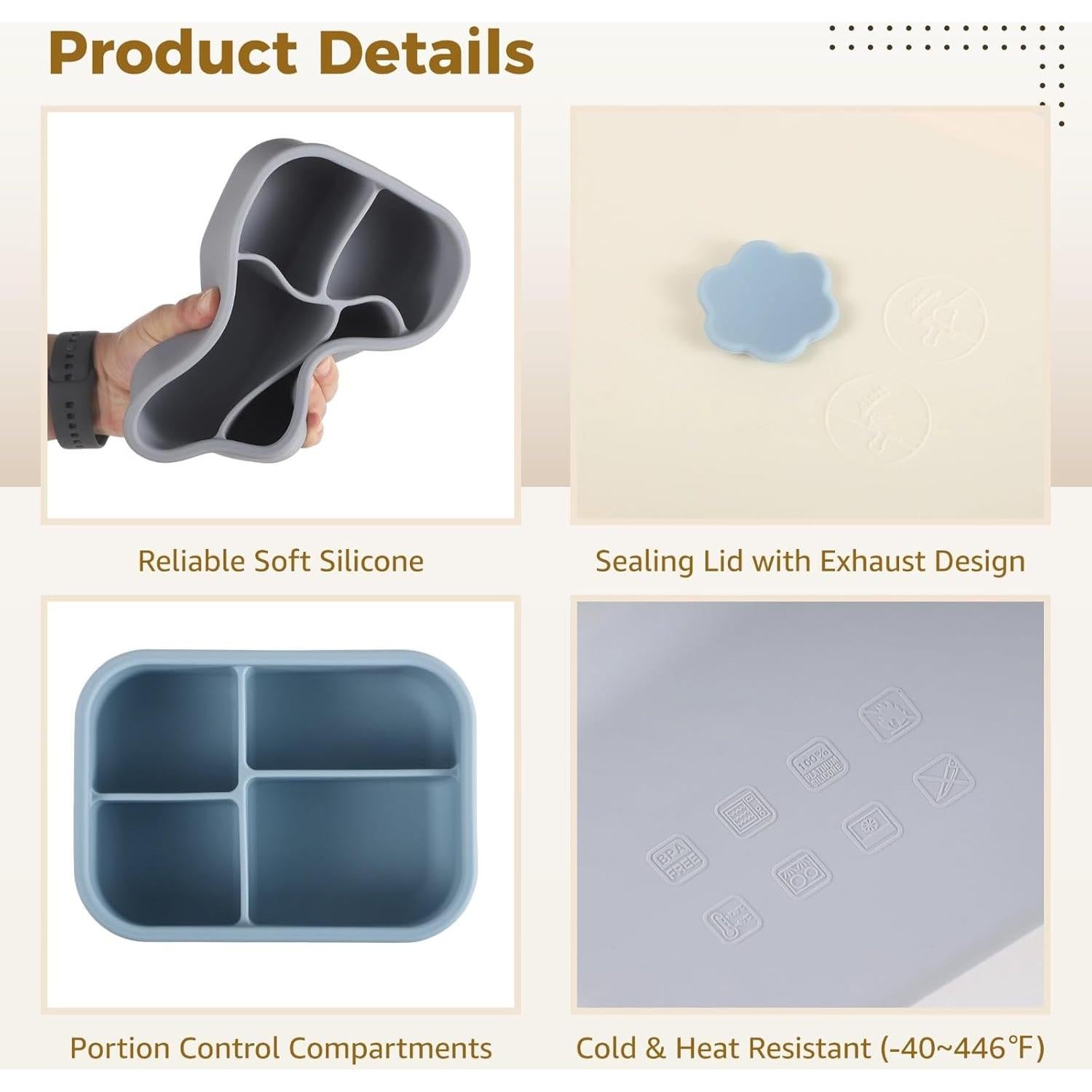 Cajas Bento de Silicona Homaisson 4 PCS 4 Compartimentos