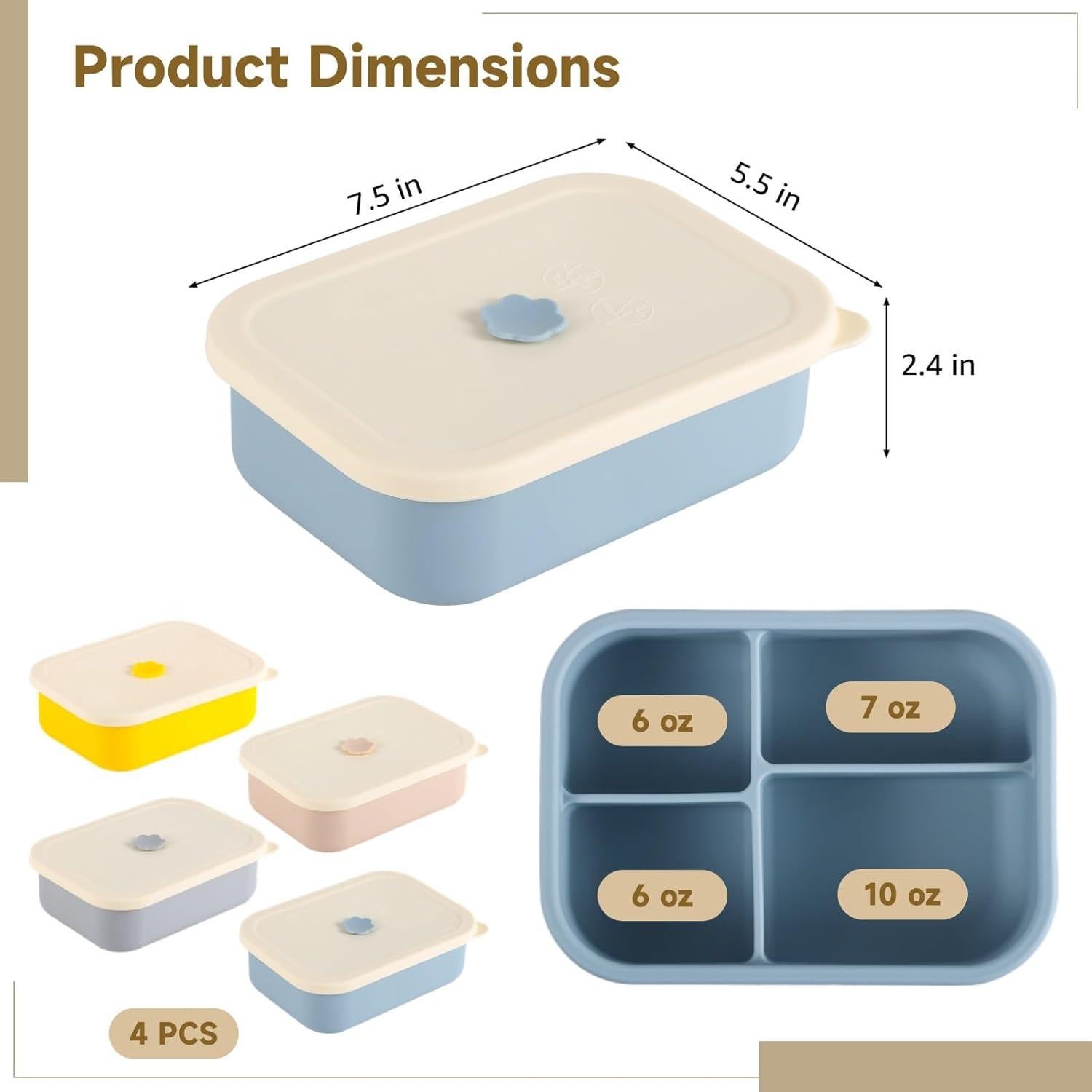 Cajas Bento de Silicona Homaisson 4 PCS 4 Compartimentos
