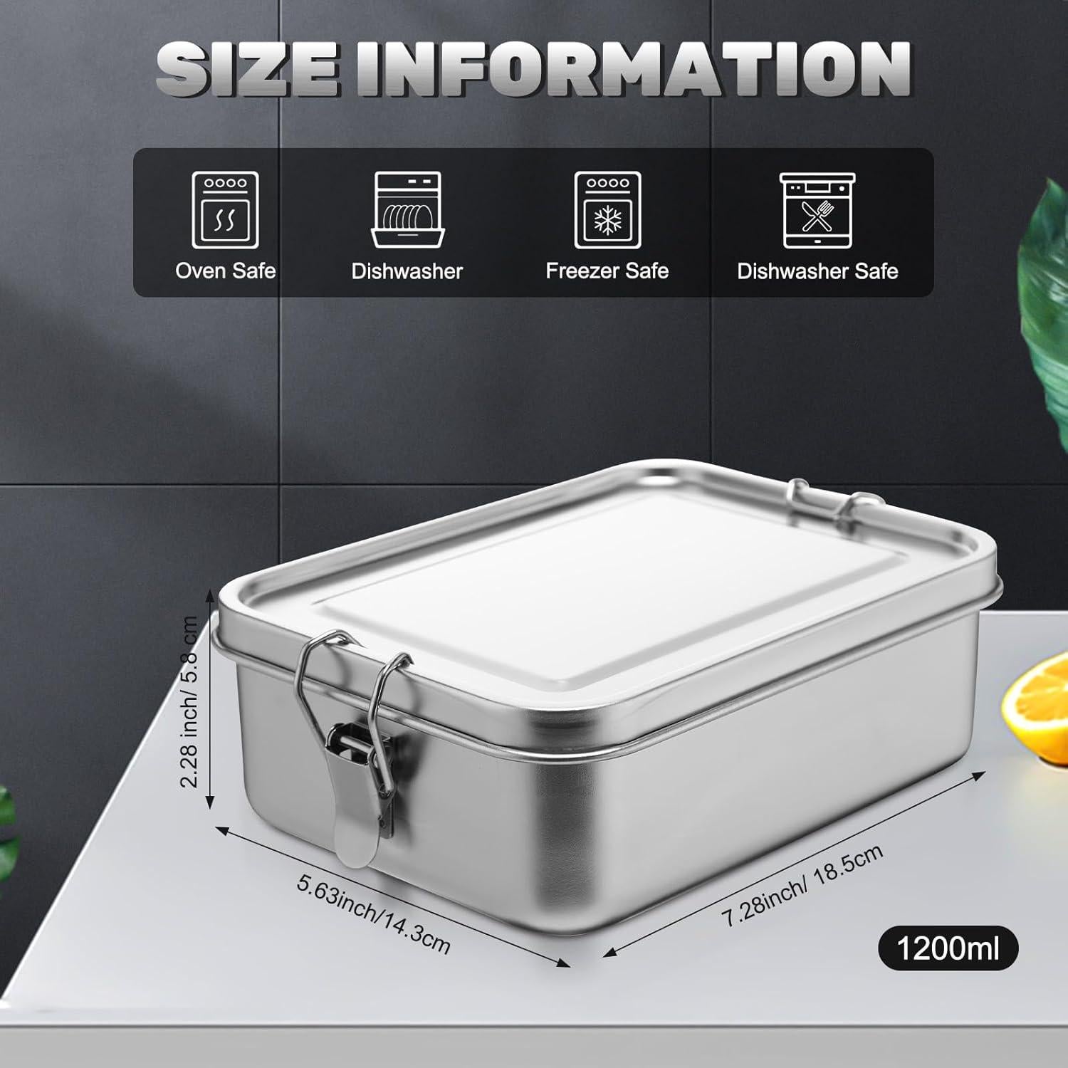 Contenedores de Comida Acero Inoxidable Umigy 4 Pcs 1200 ml