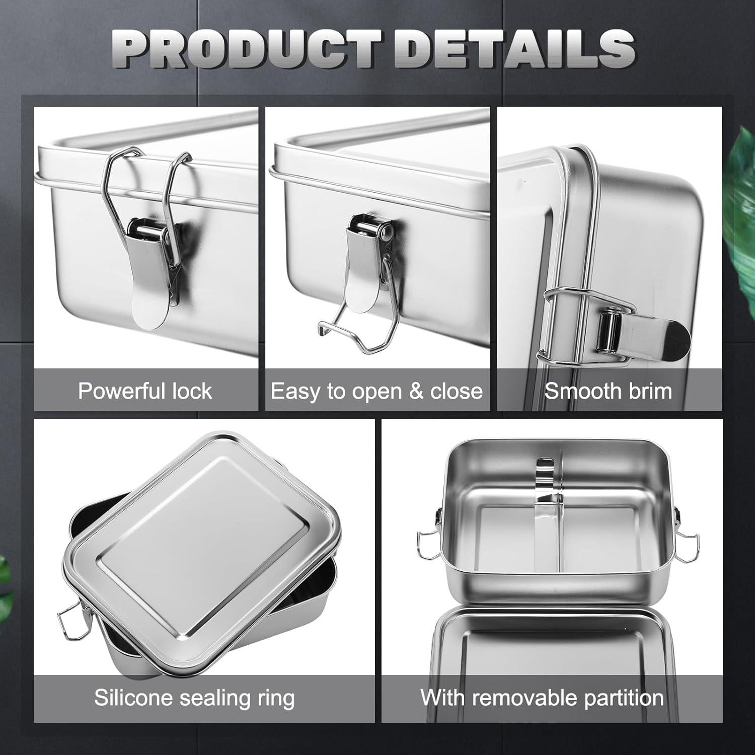 Contenedores de Comida Acero Inoxidable Umigy 4 Pcs 1200 ml