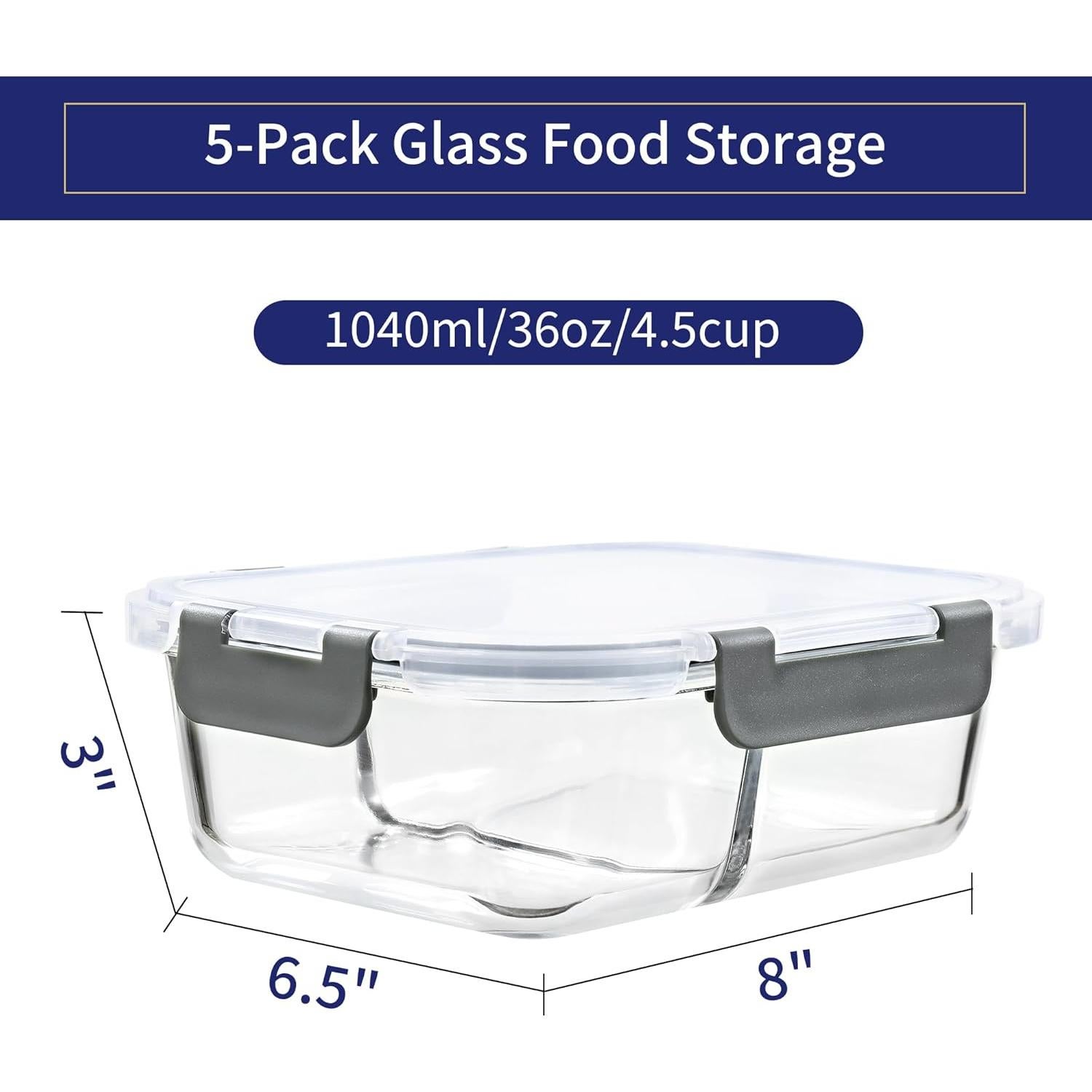 Contenedores de Almacenamiento de Vidrio MFY 5 Piezas 1.06L