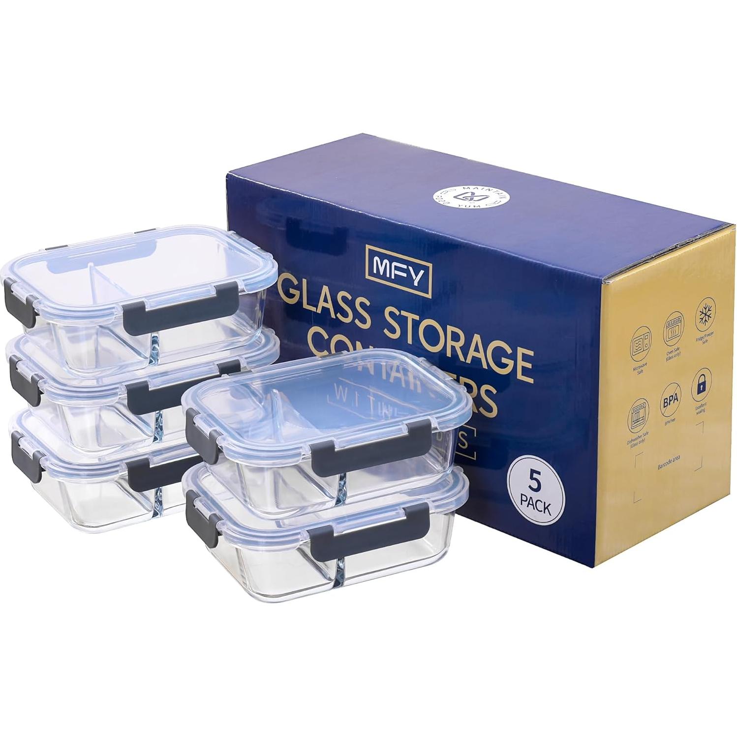 Contenedores de Almacenamiento de Vidrio MFY 5 Piezas 1.06L