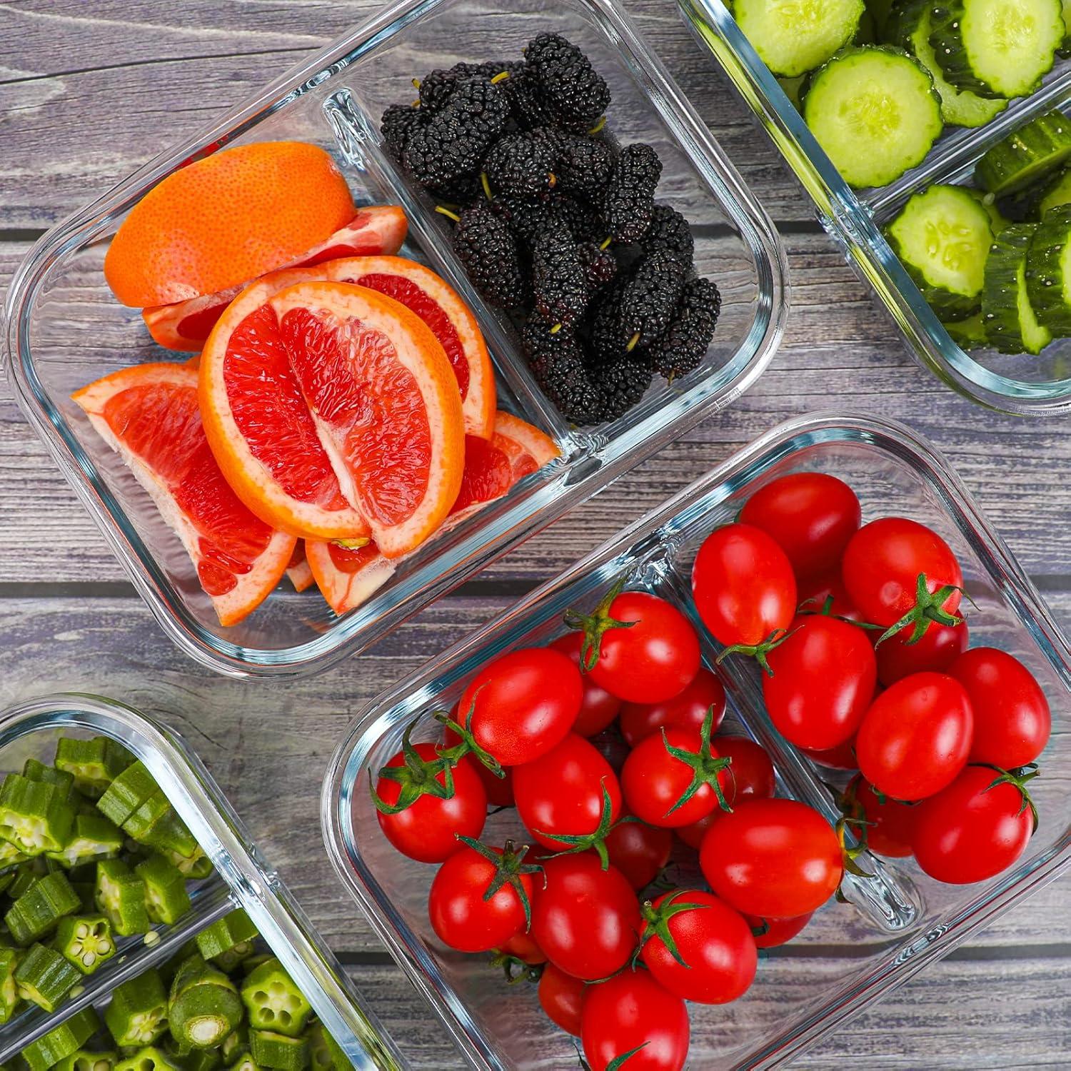 10 Contenedores de Vidrio KOMUEE 30oz con 2 Compartimentos