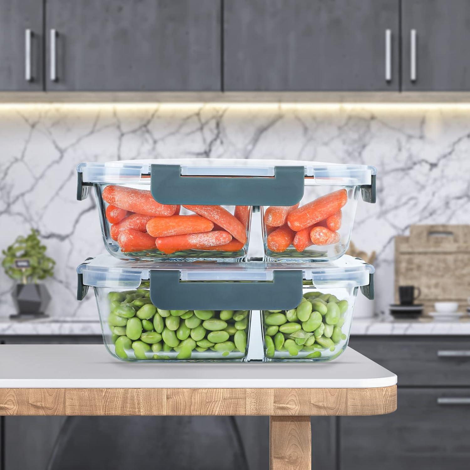 10 Contenedores de Vidrio KOMUEE 30oz con 2 Compartimentos