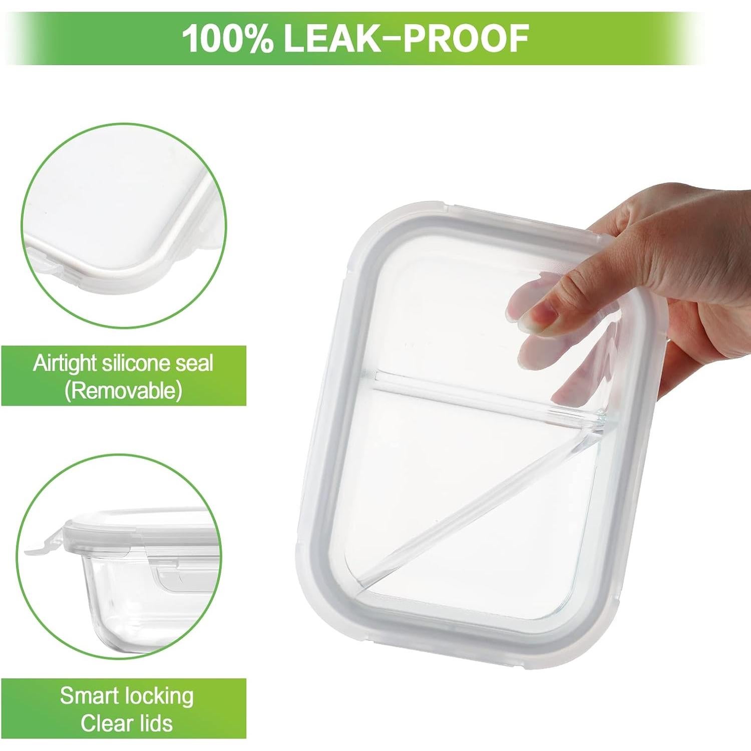 HOMBERKING 10 Contenedores de Vidrio 630ml 2 Compartimentos